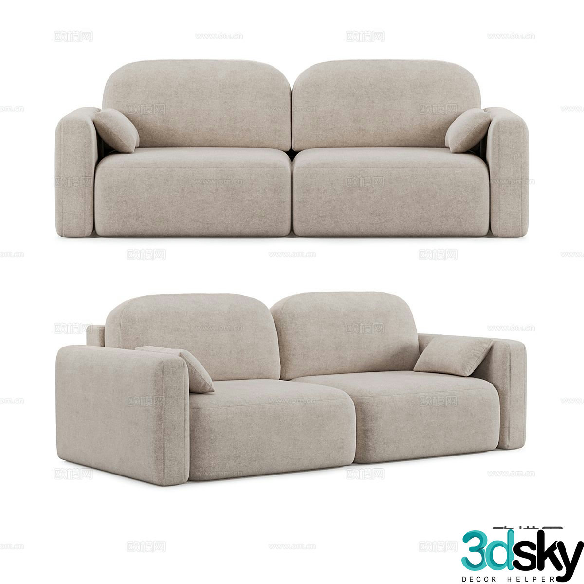 Modern double sofa fabric sofa 3d model