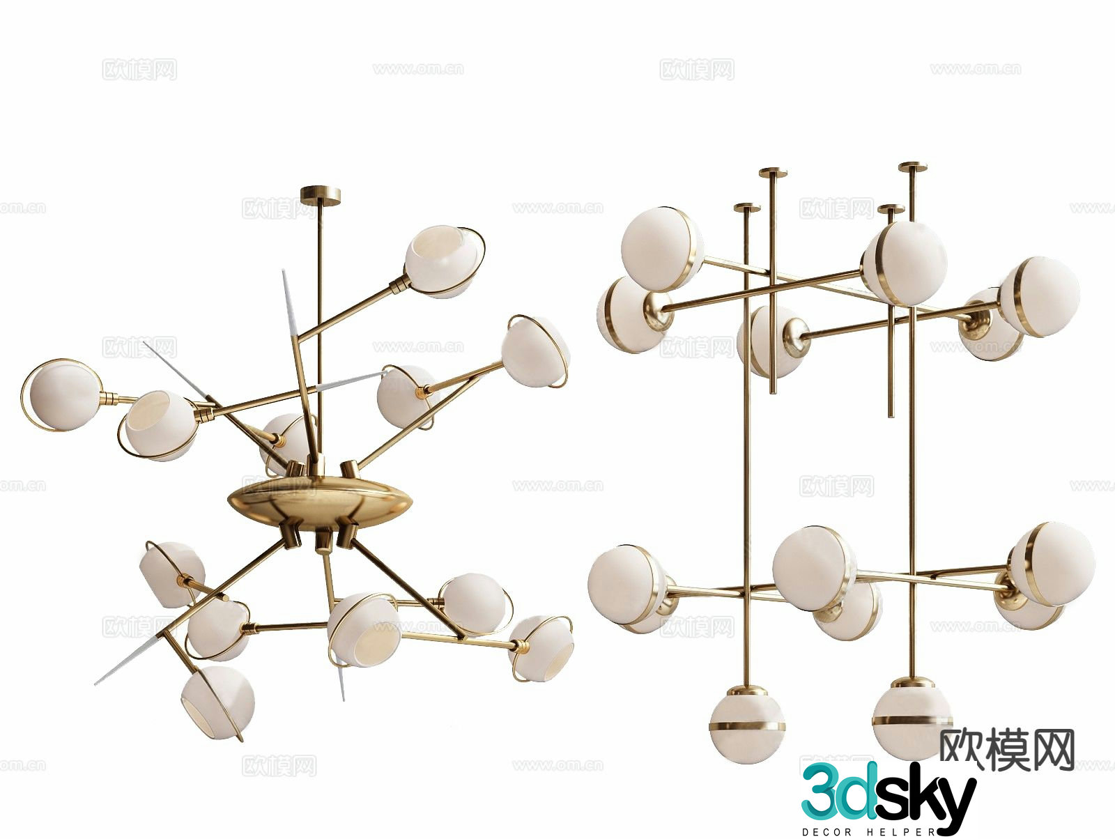Light luxury multi-head chandelier 3D model