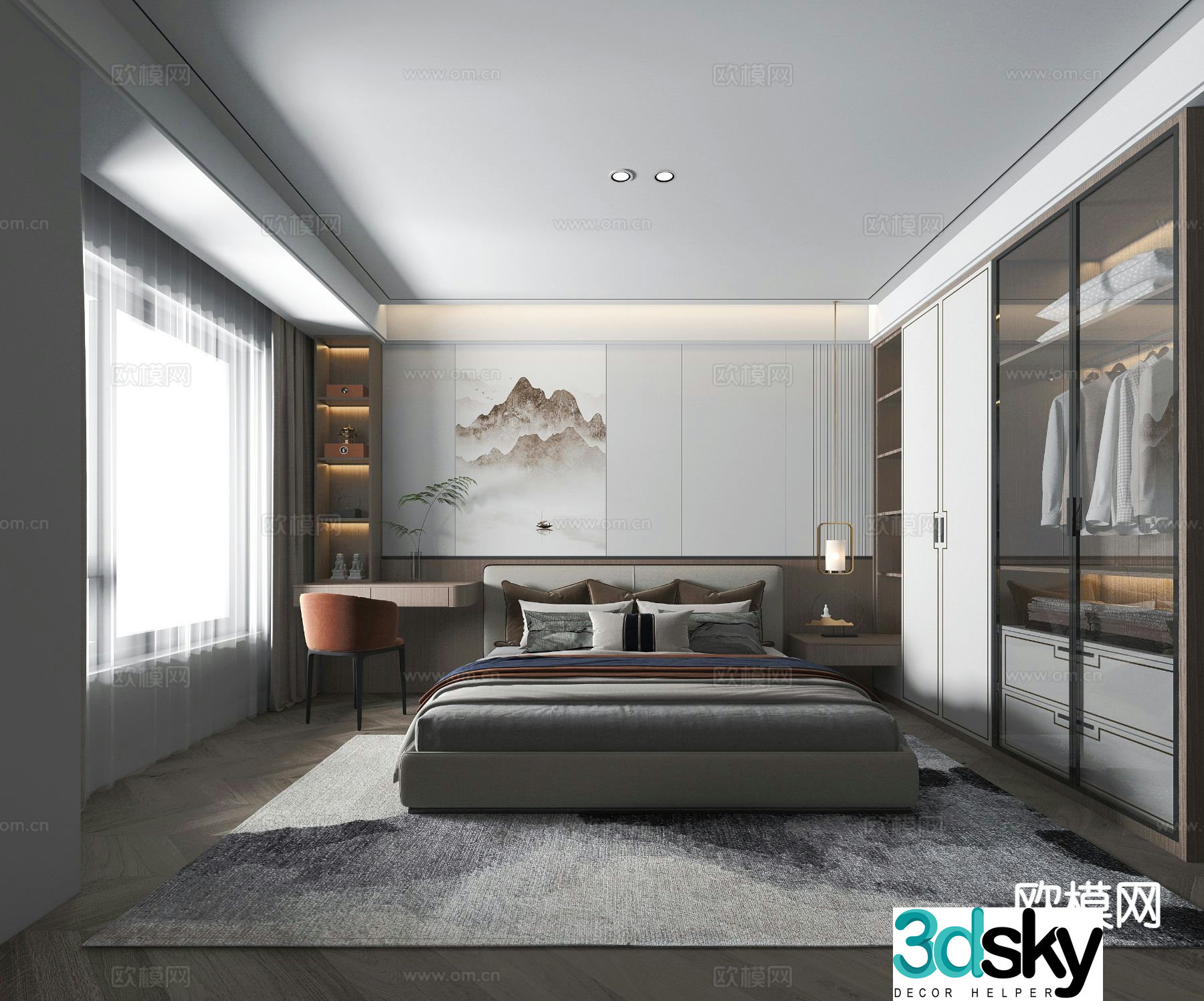 New Chinese style bedroom without main light master bedroom 3d model