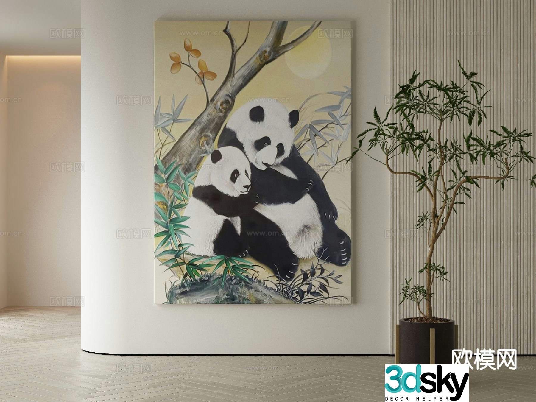 Decorative painting animal painting panda hanging painting 3d model