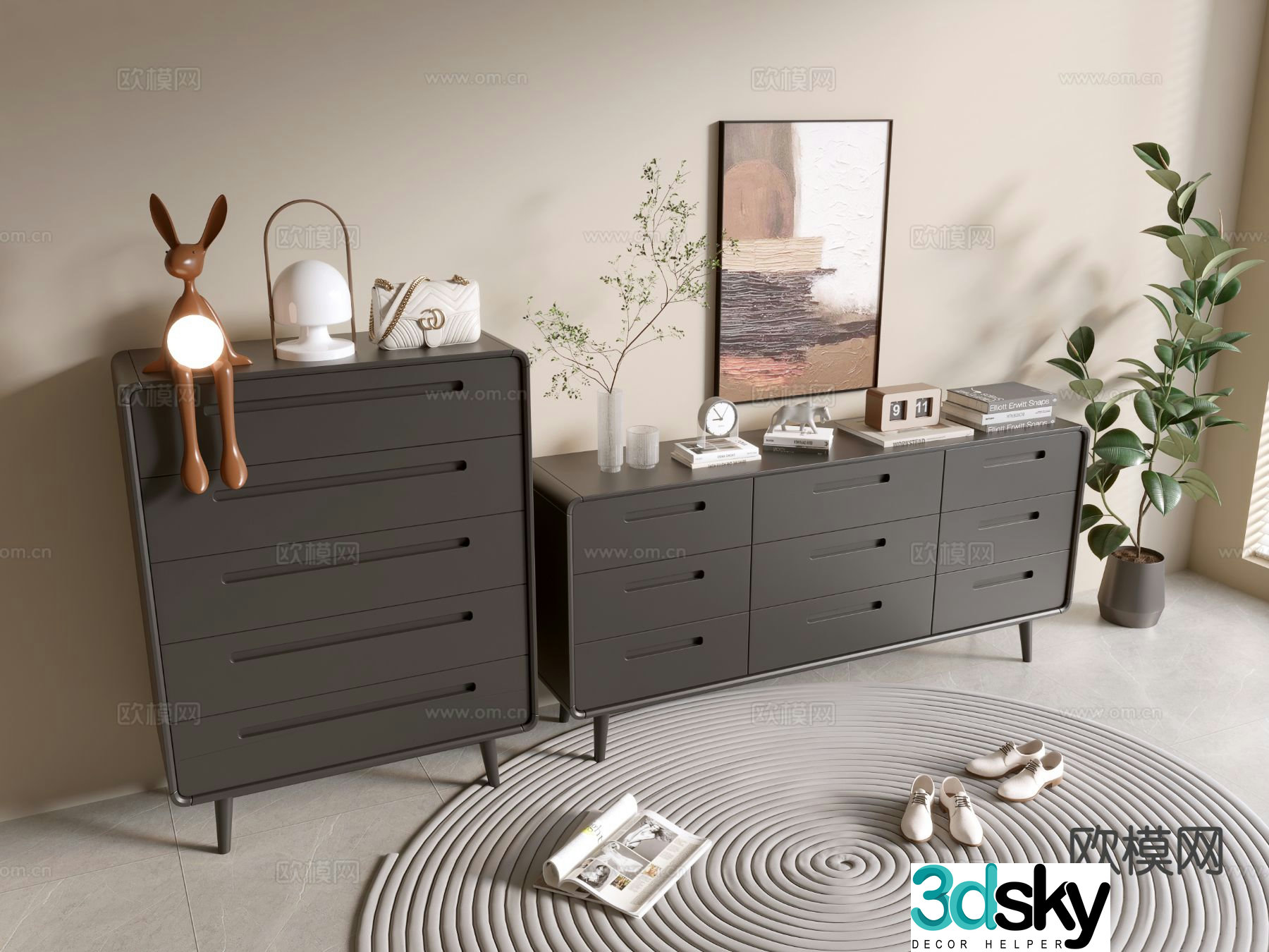 Modern chest of drawers side cabinet 3d model