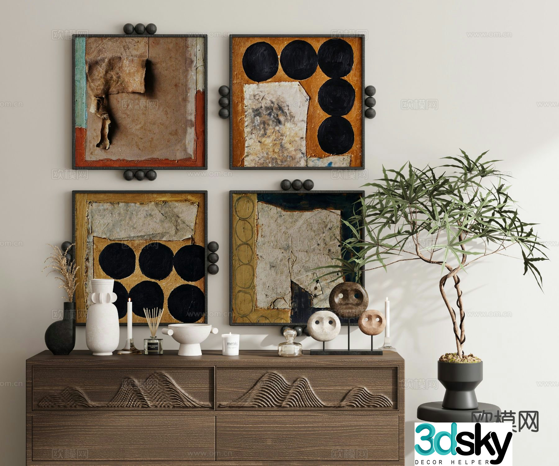 Medieval style hanging painting retro painting geometric painting combination painting 3D model
