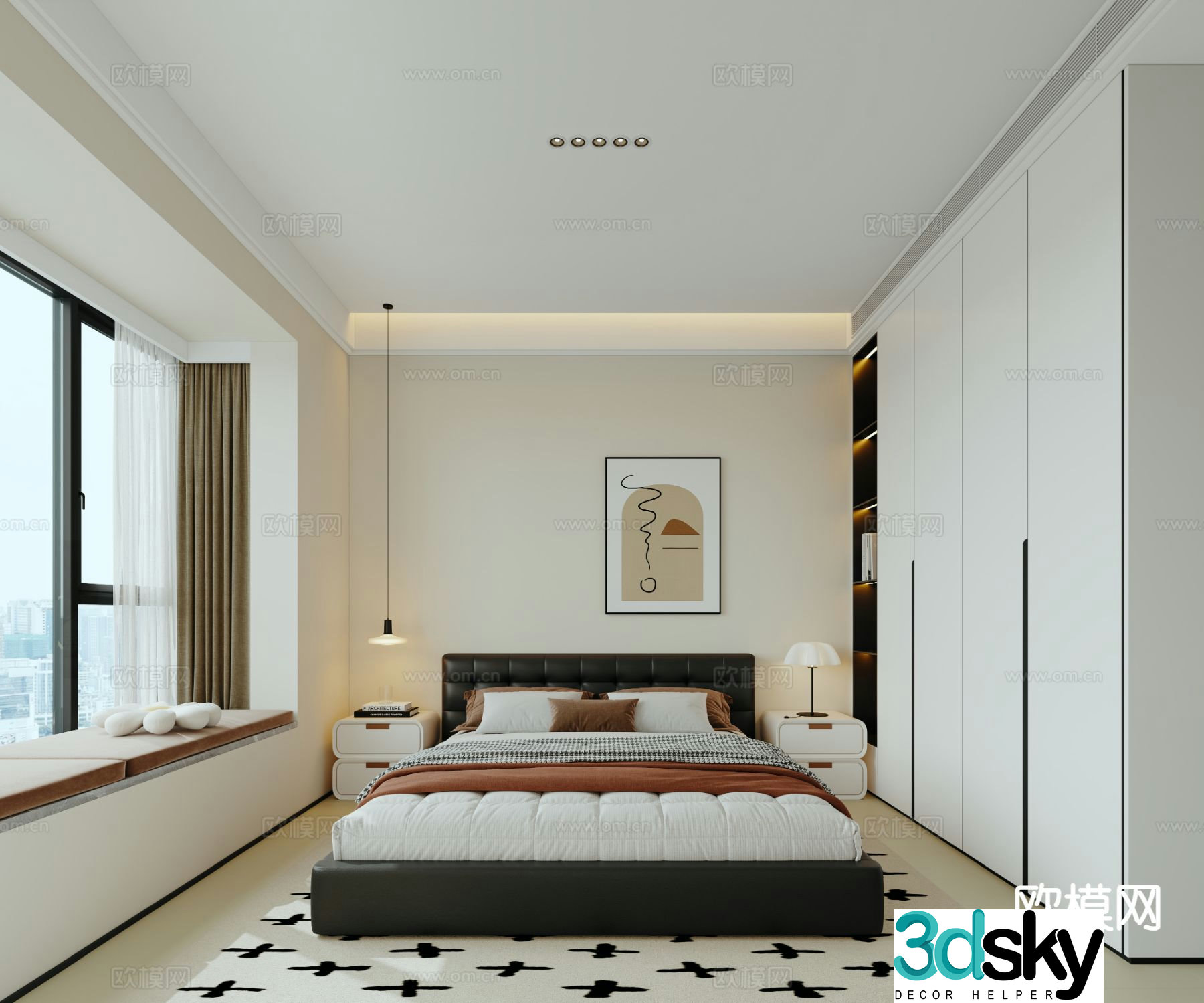 Modern minimalist bedroom master bedroom 3d model