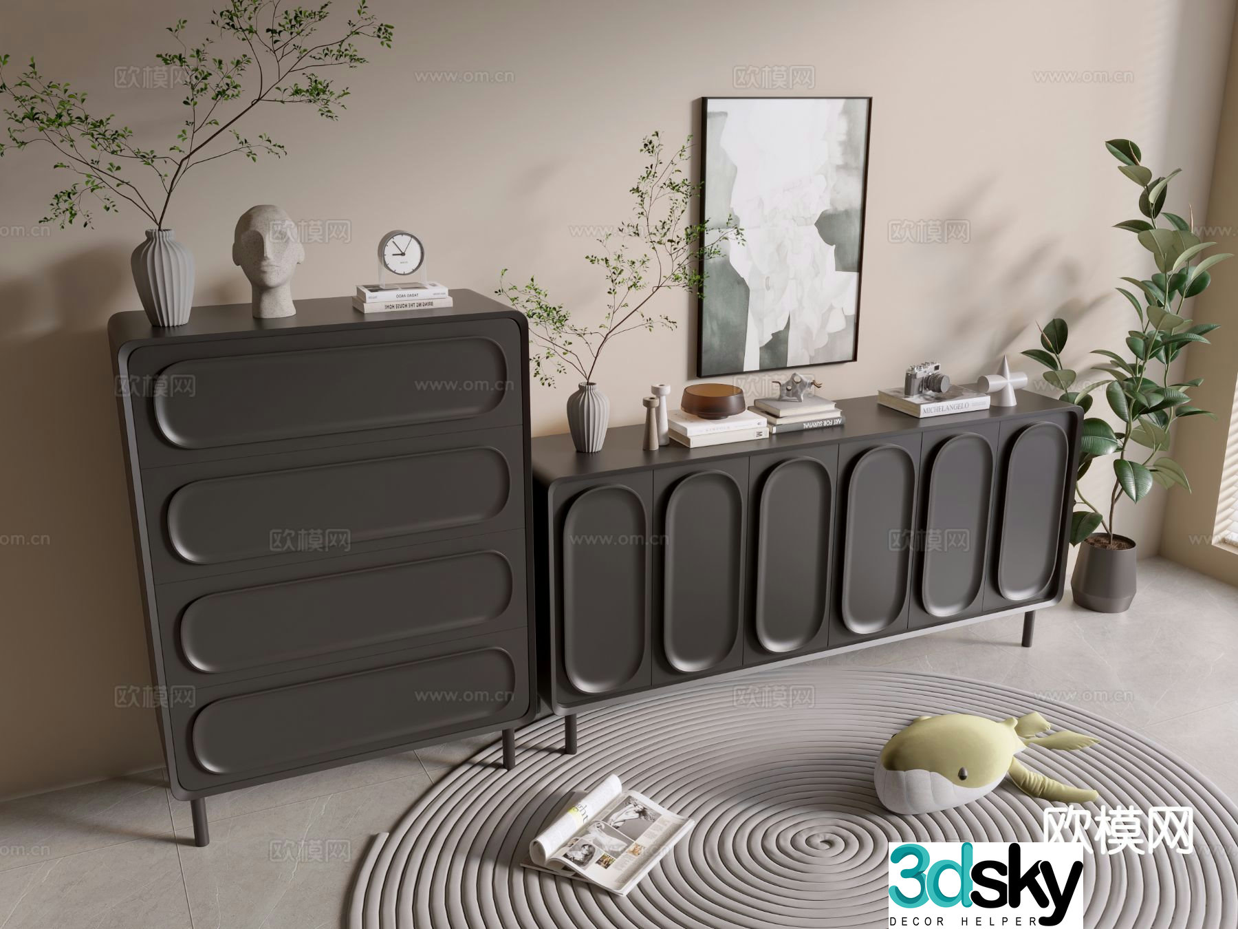 Modern black cabinet drawer cabinet entrance cabinet 3d model