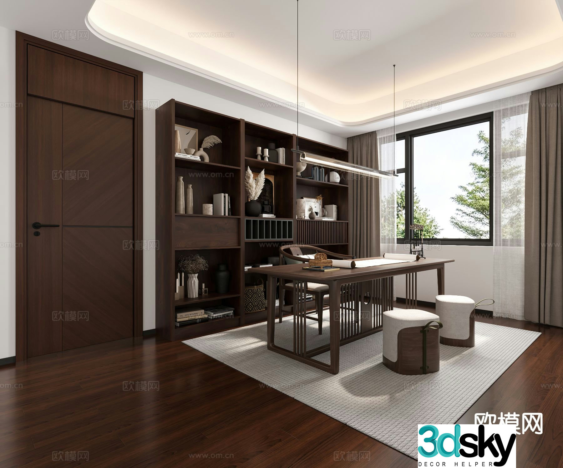 New Chinese style study 3D model
