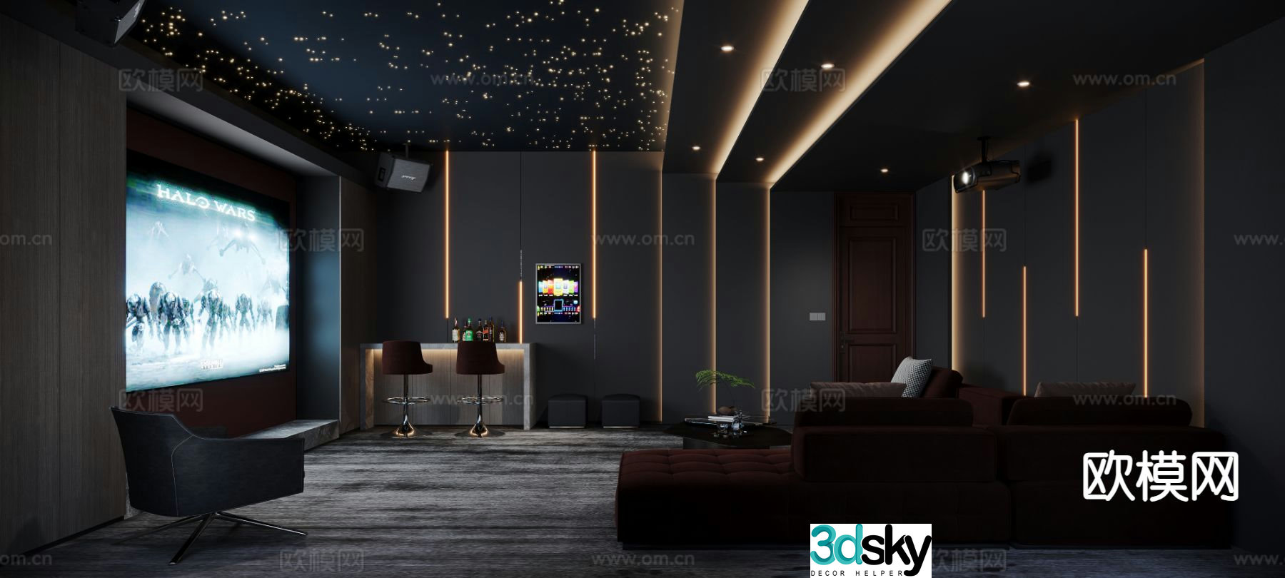 Dark style audio-visual room audio-visual room home theater 3d model