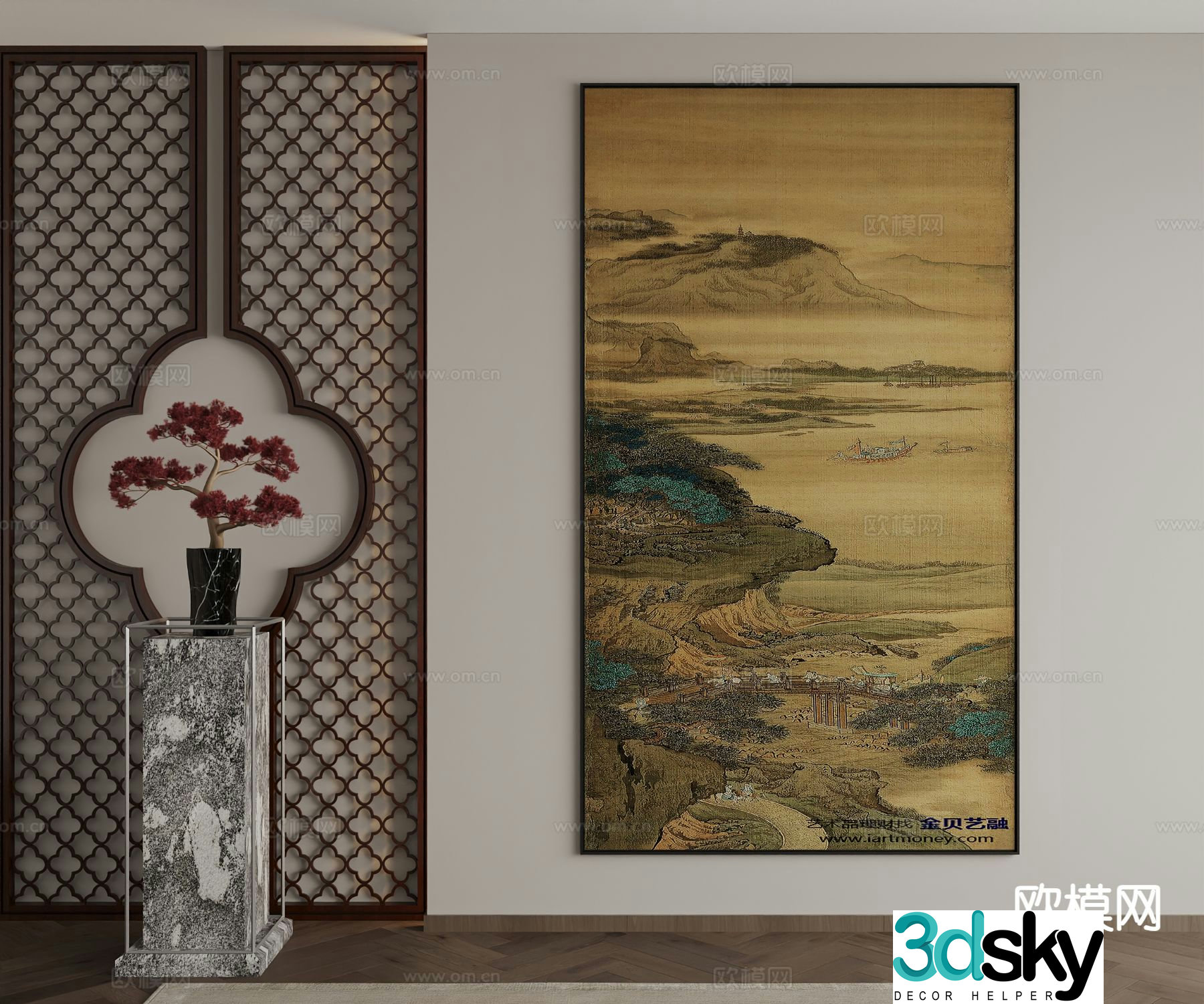 New Chinese style ink painting landscape painting decorative painting 3D model