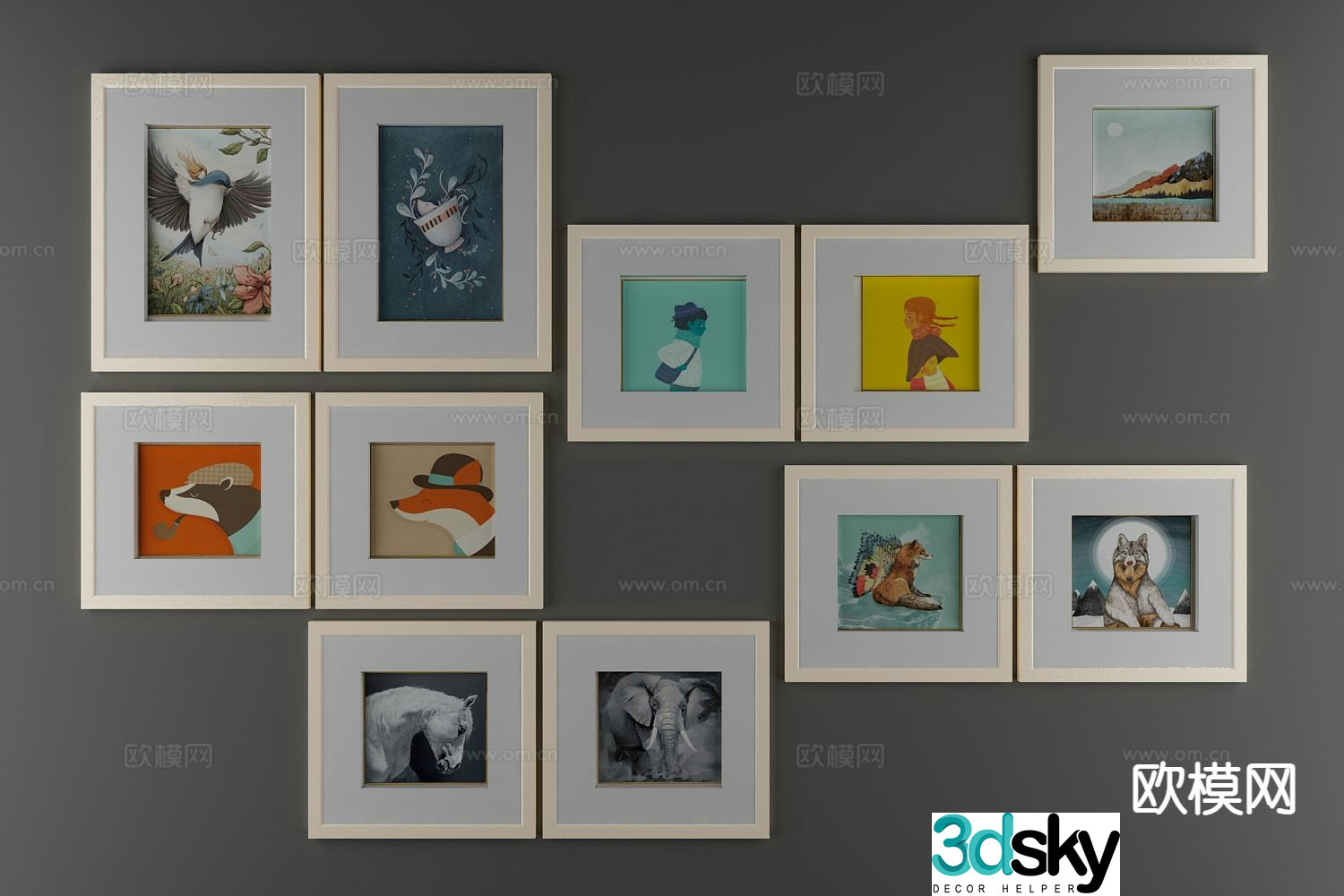Modern art painting decorative painting 3d model