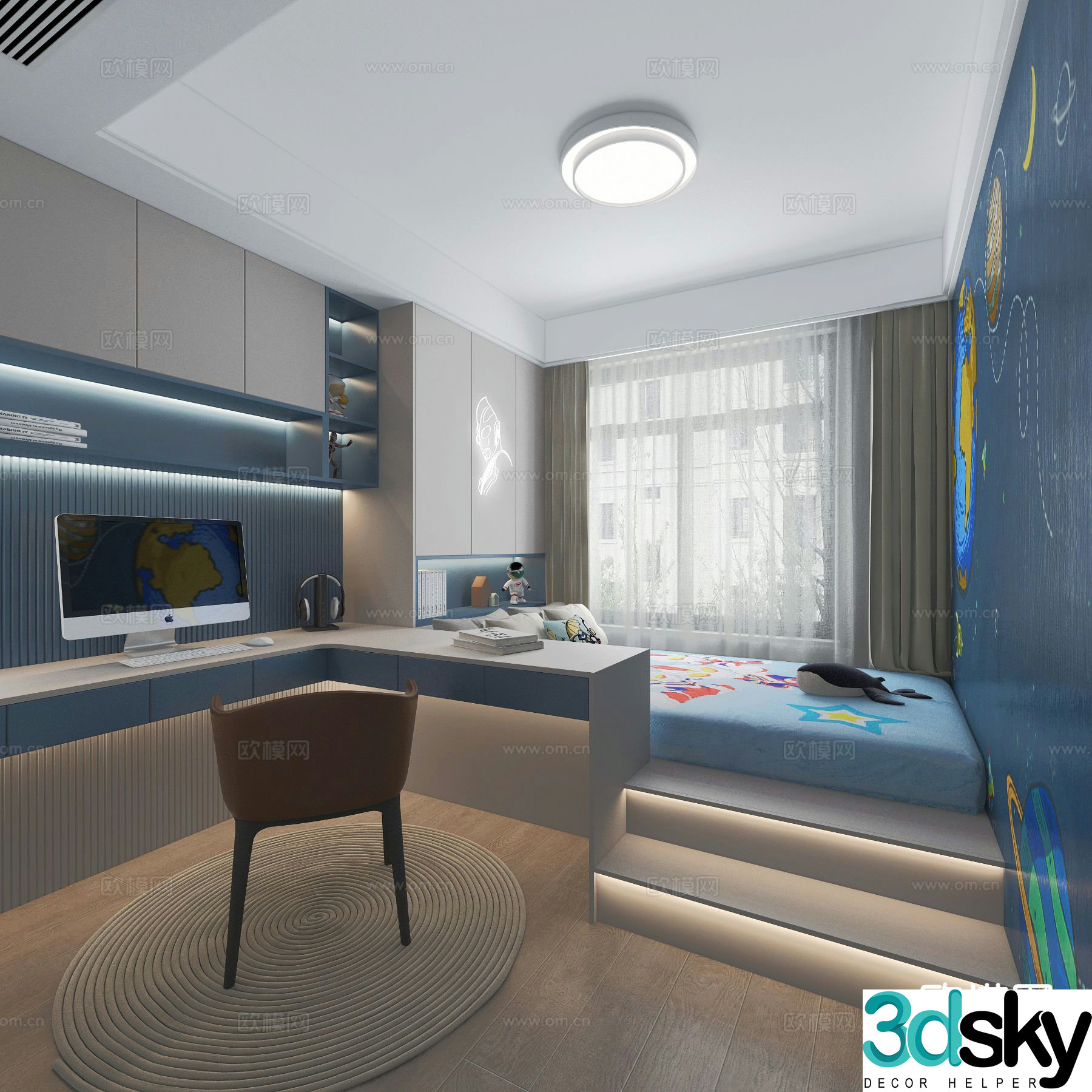 Modern tatami bedroom boy’s room 3d model