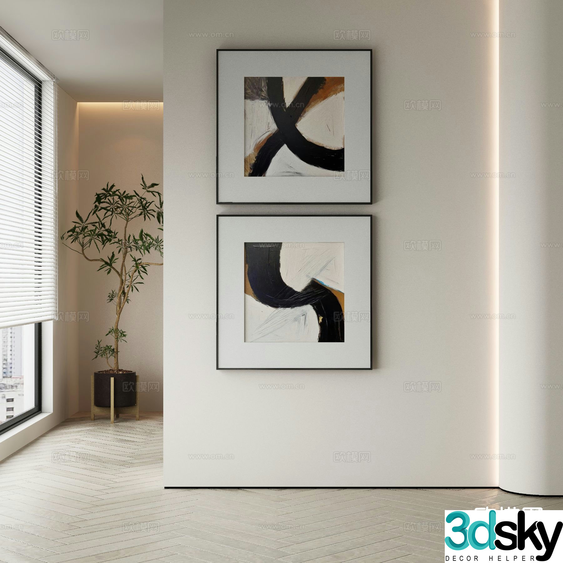 Modern texture painting decorative painting 3d model