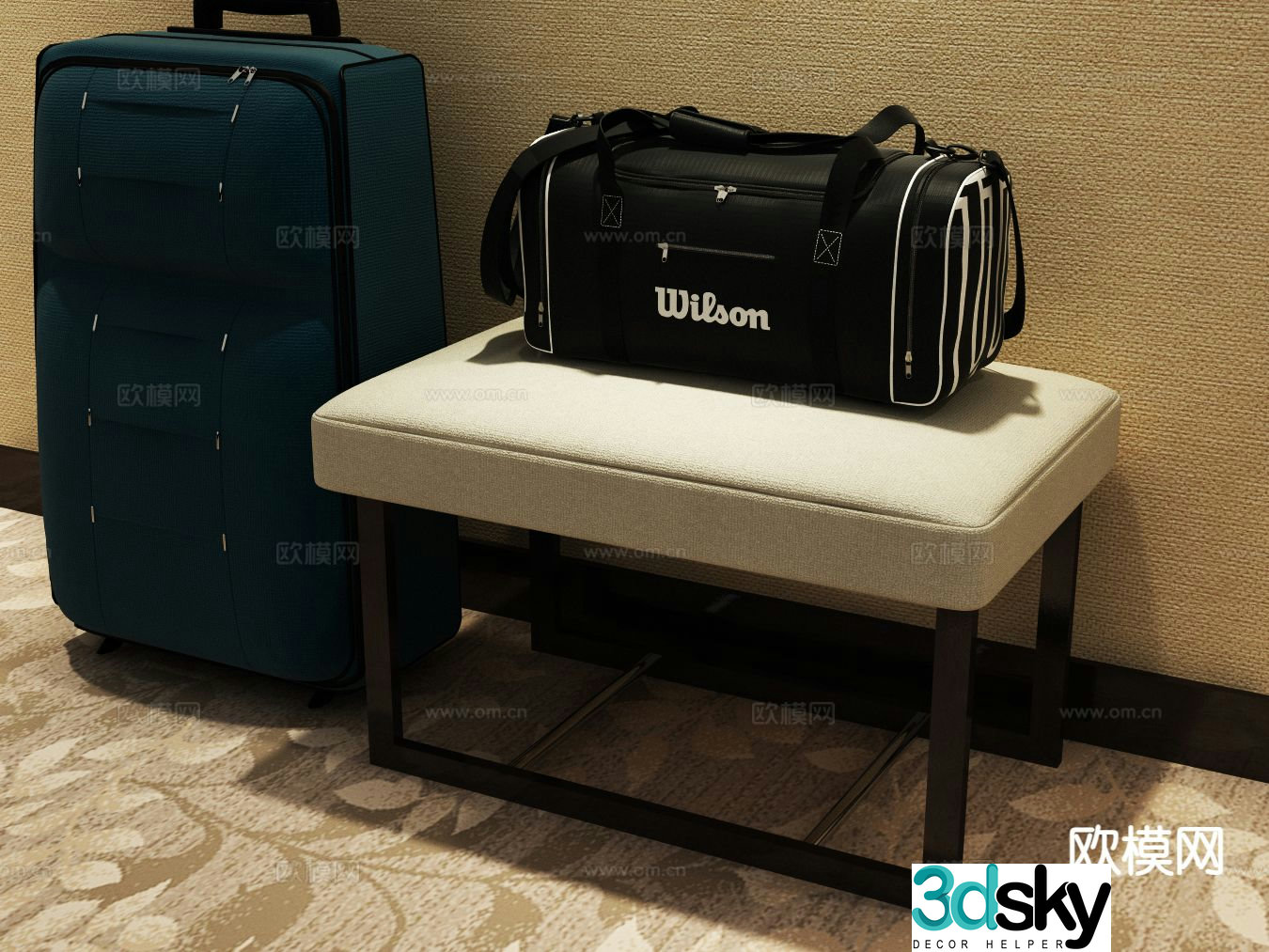 Modern hotel luggage rack suitcase 3d model