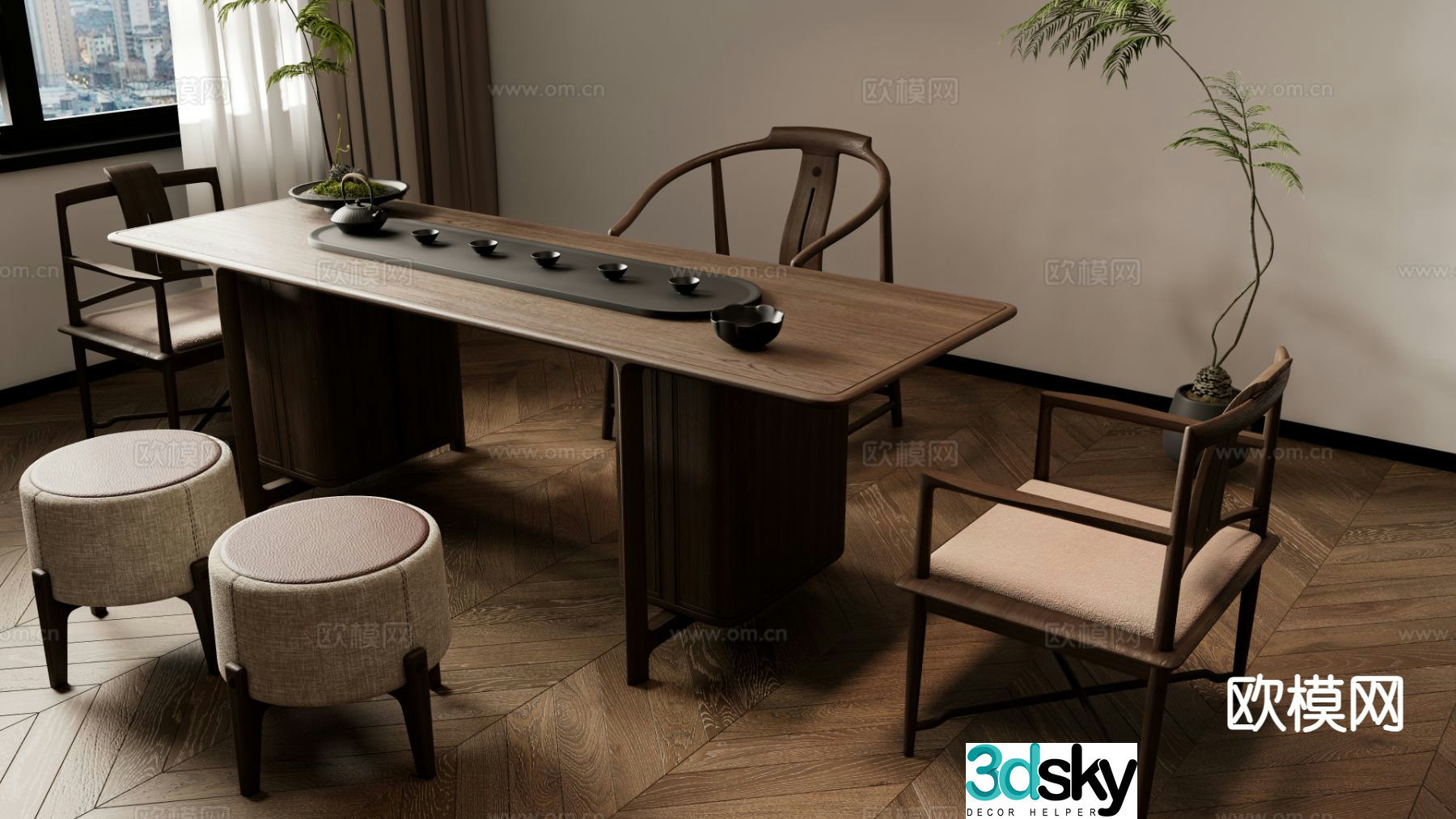 New Chinese style tea table tea table 3d model