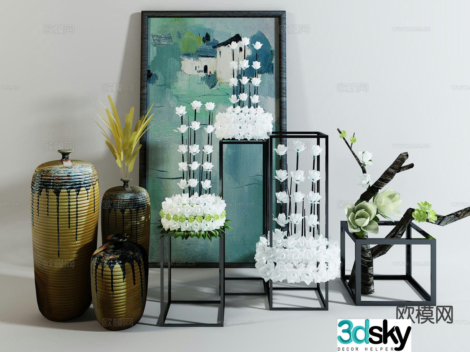 Modern decorations tableware vases hanging paintings 3D model