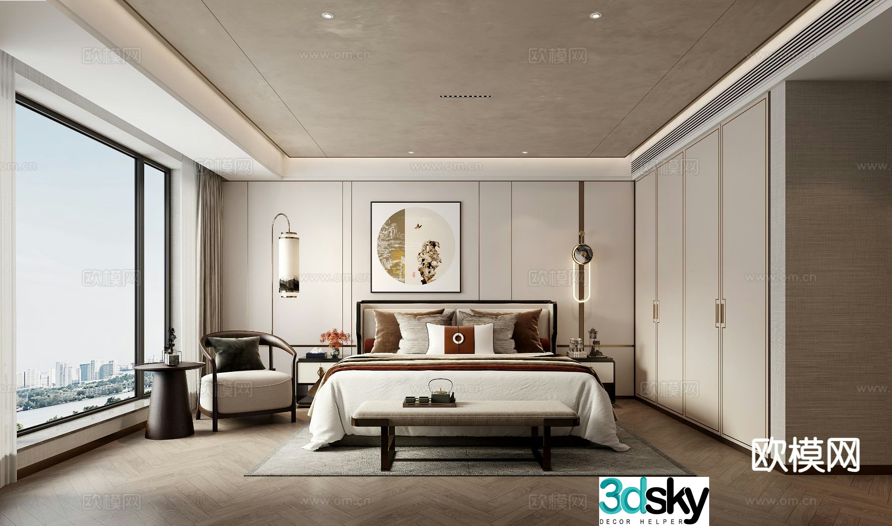 New Chinese style bedroom master room 3d model