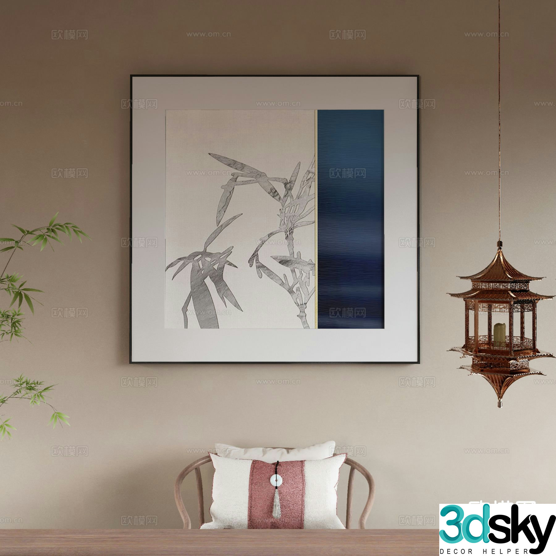 New Chinese texture painting decorative painting 3D model