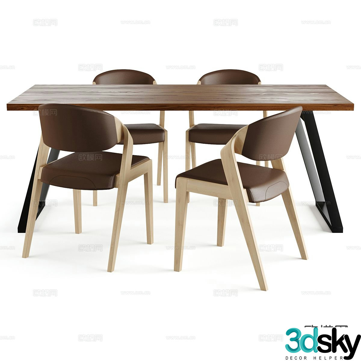 Modern dining table and chairs 3d model