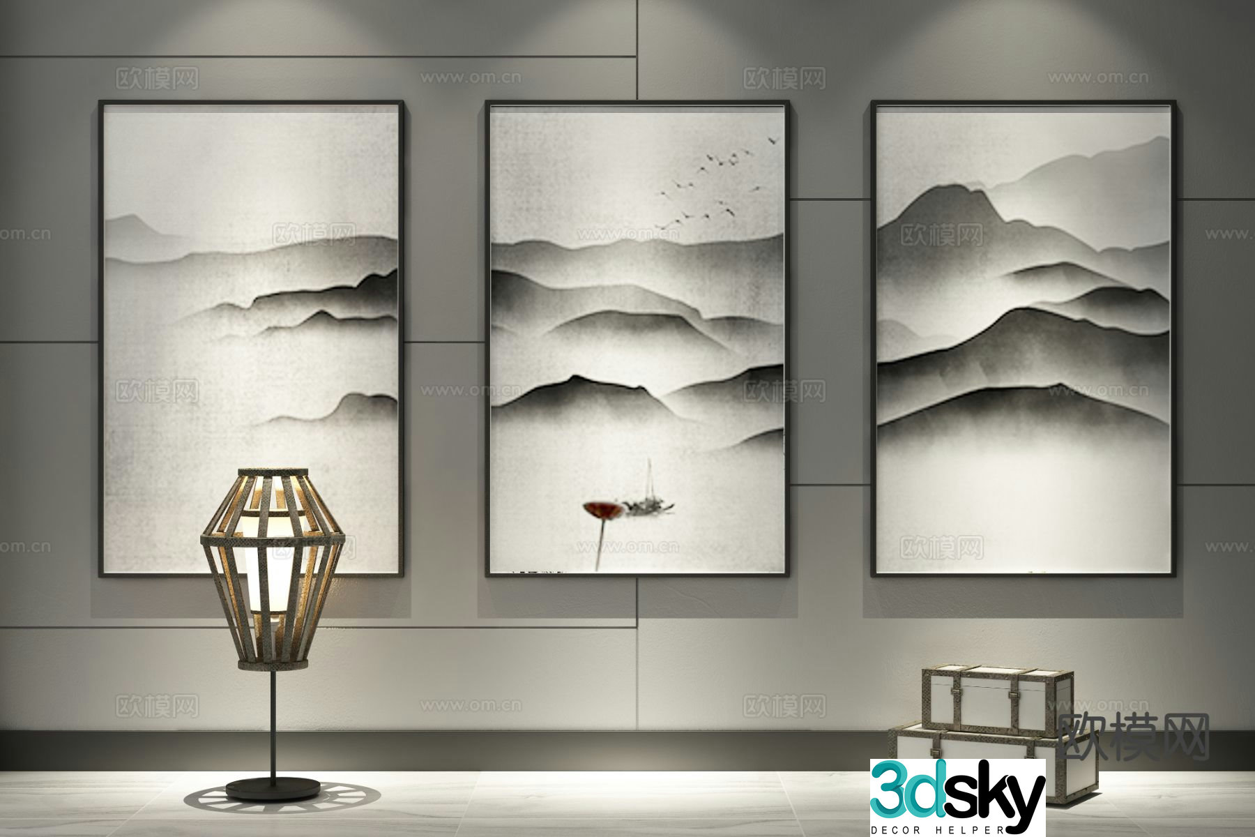 New Chinese style ink painting decorative painting 3D model
