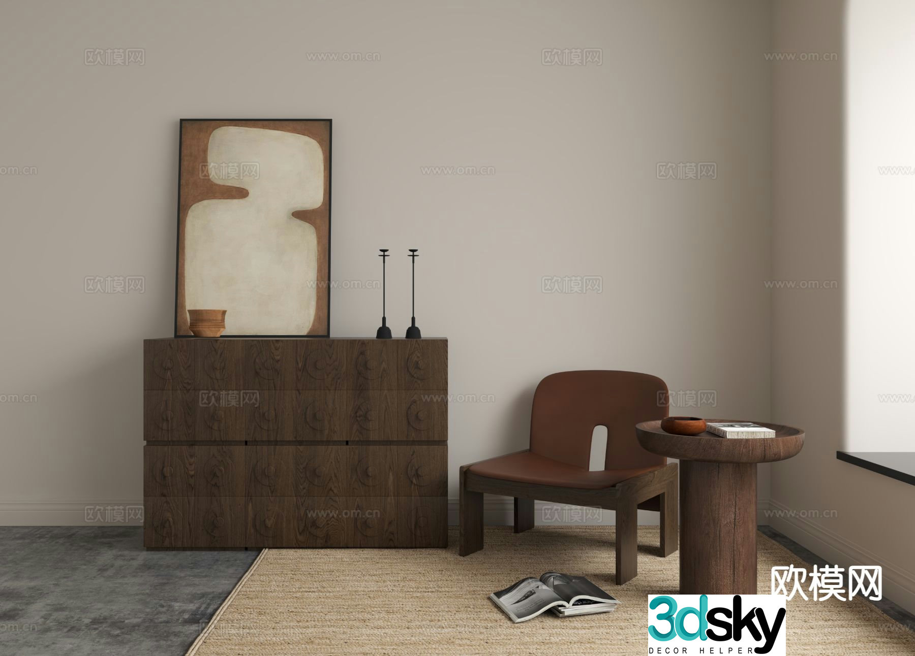 Medieval style chair leisure chair side cabinet 3d model