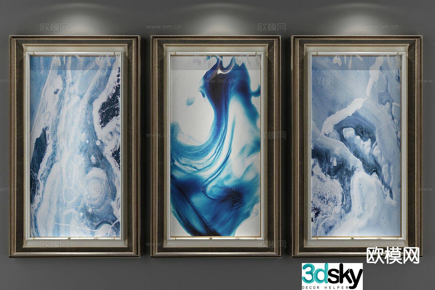 New Chinese style decorative painting gradient hanging painting 3d model