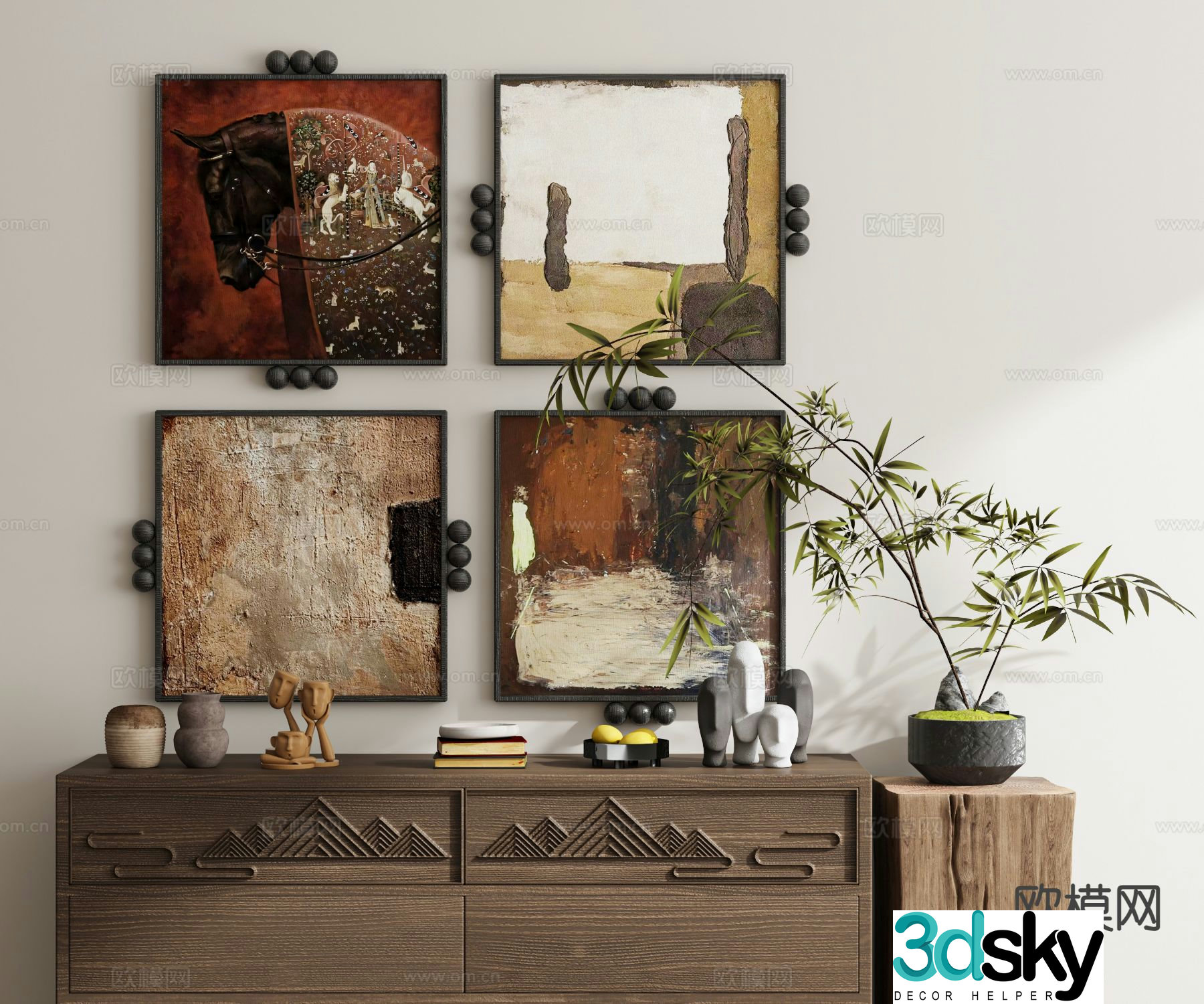 Medieval style hanging painting retro painting geometric painting combination painting 3D model