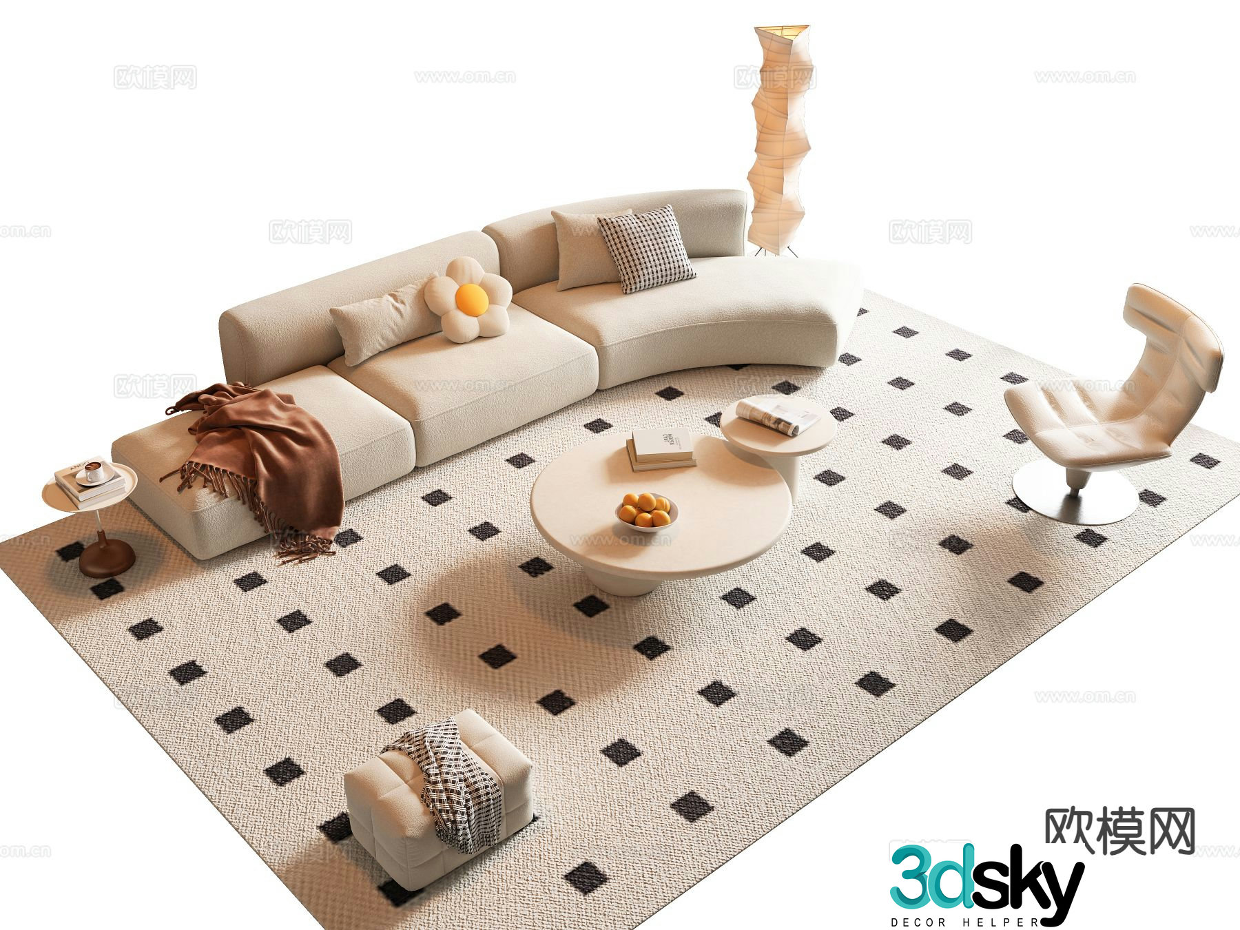 Cream style sofa modular sofa 3d model