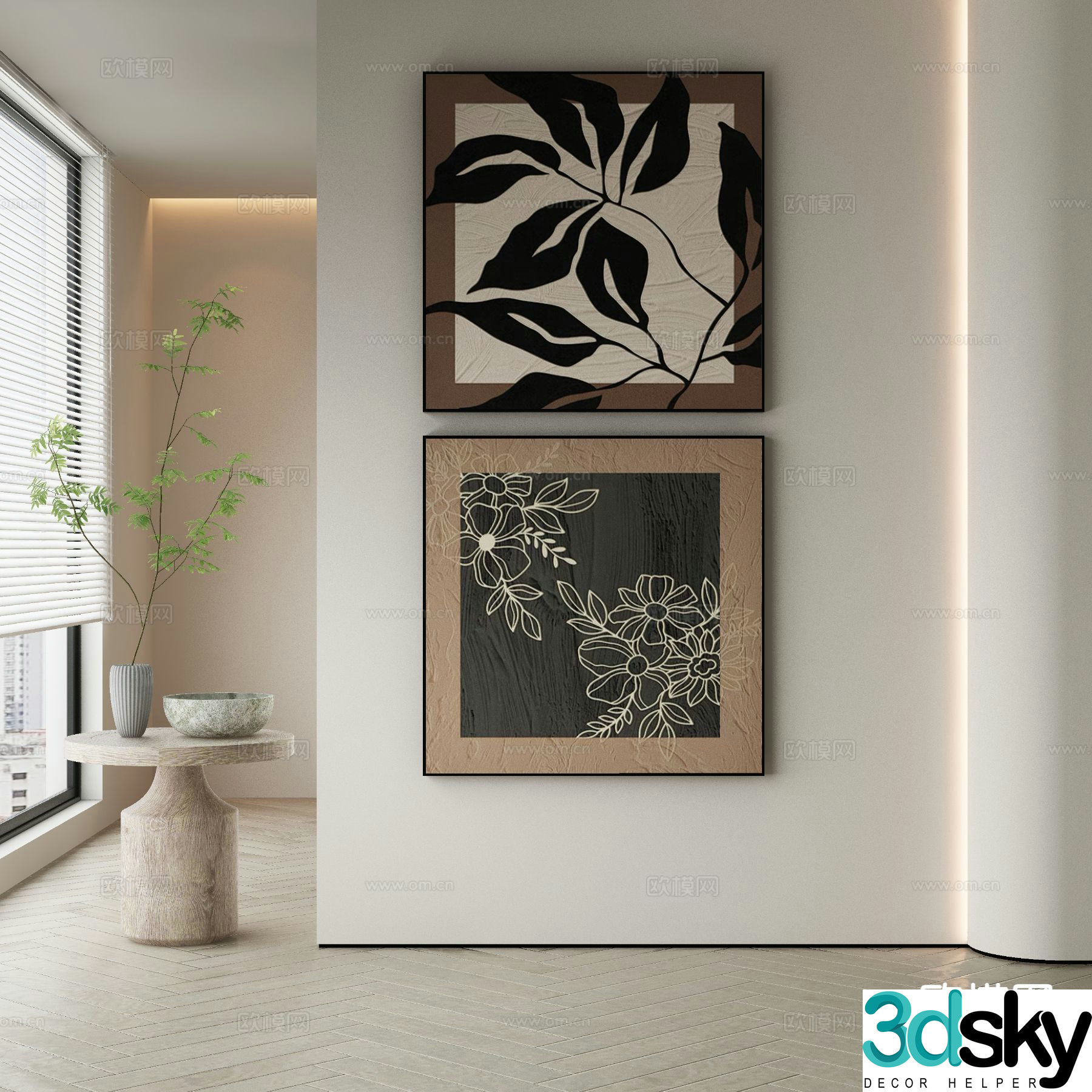 Medieval style decorative painting retro hanging painting combination painting 3D model