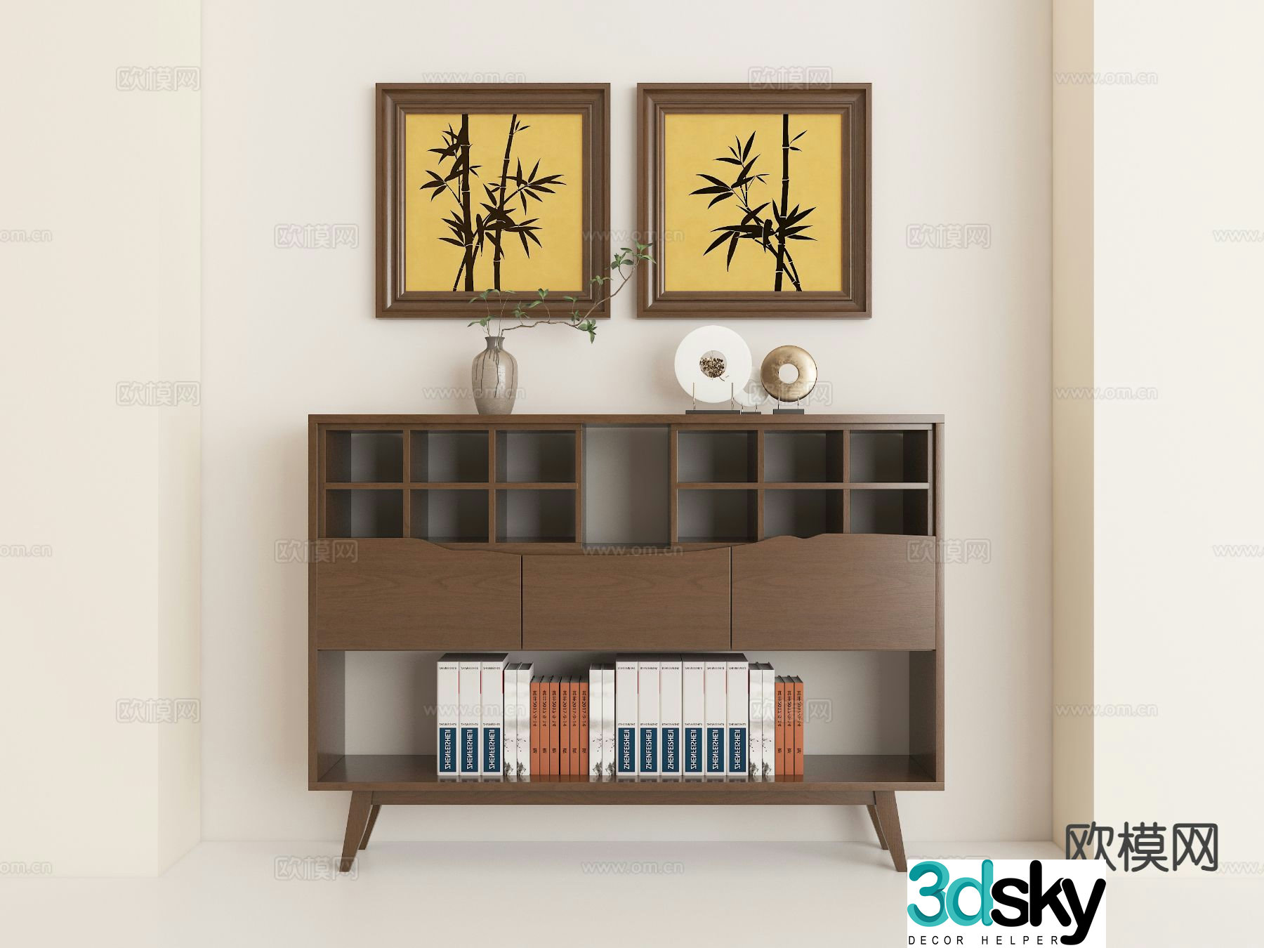 New Chinese style side cabinet entrance cabinet 3D model