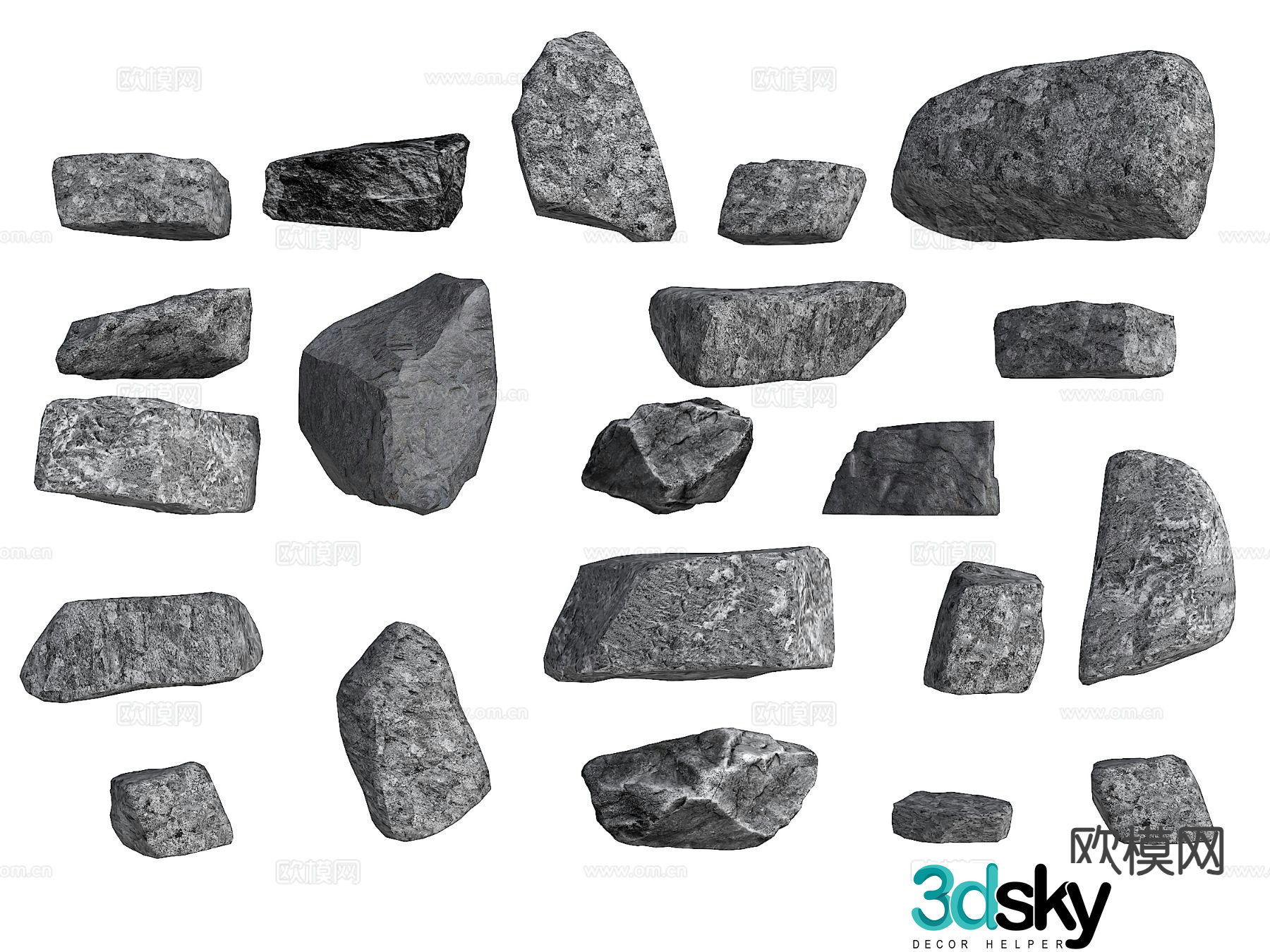 stone landscape stone flake stone strip stone 3d model