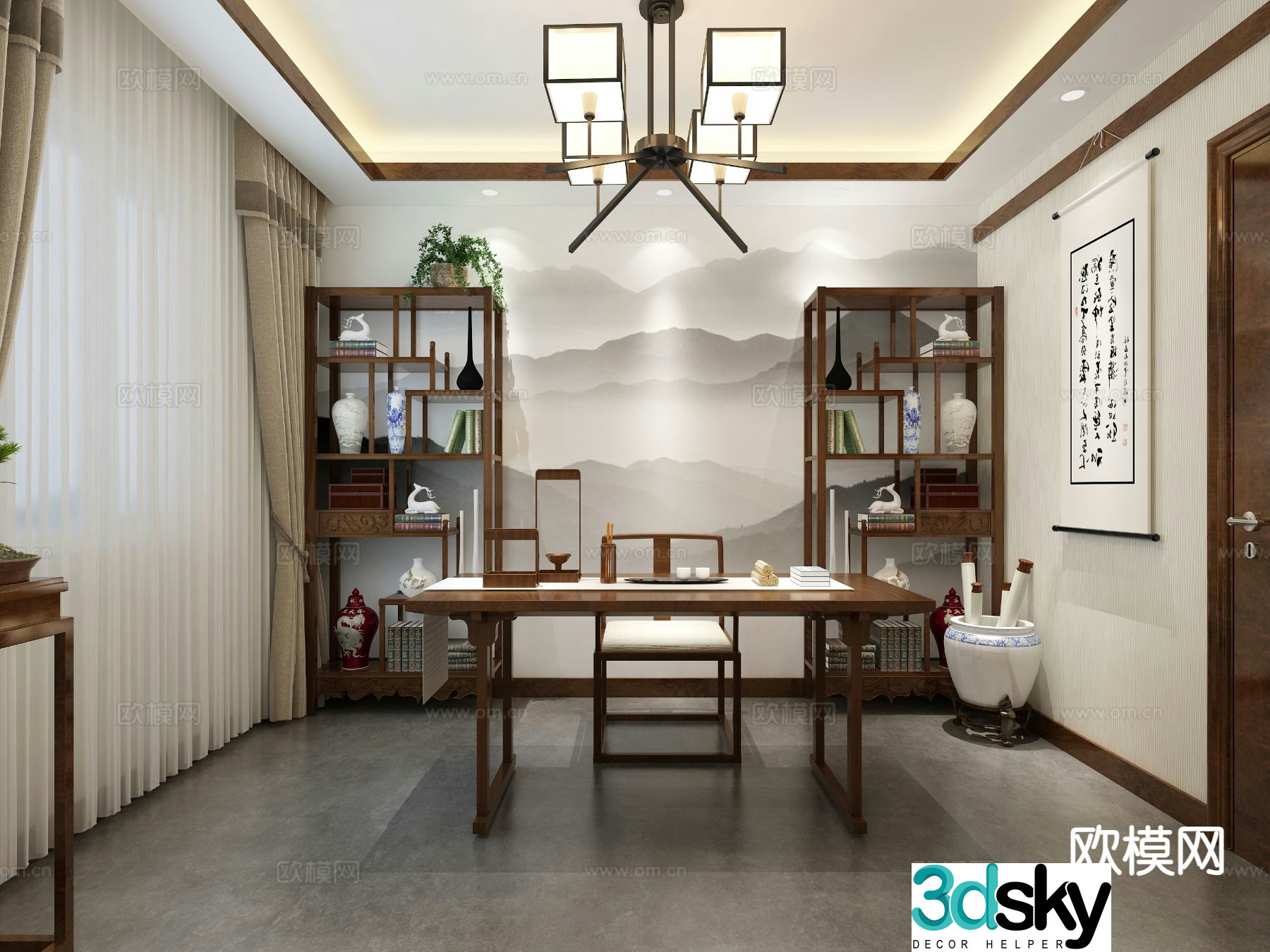 New Chinese style study 3D model
