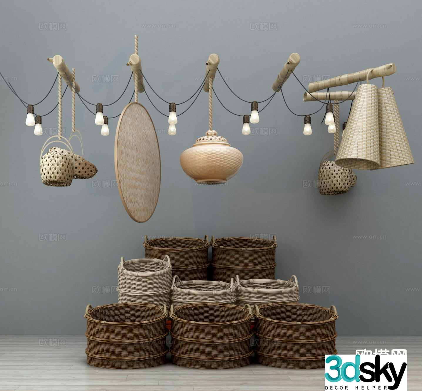 Chinese style bamboo decorations bamboo chandelier bamboo ornaments rattan chandelier 3d model