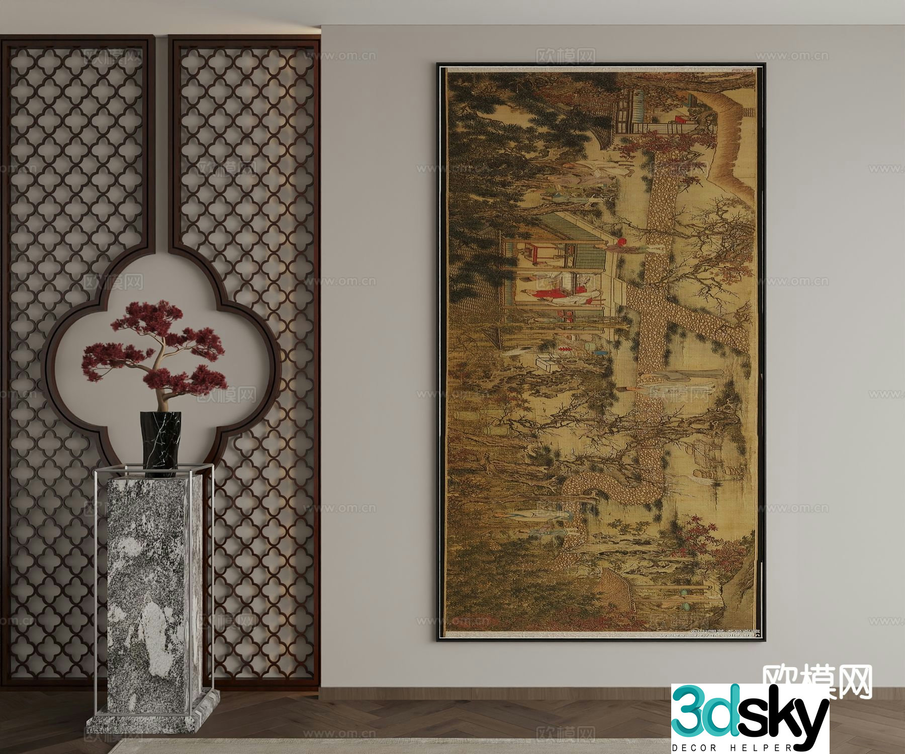 New Chinese style ink painting decorative painting 3D model
