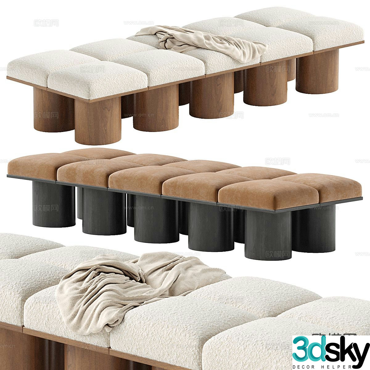 Modern footrest bedside stool 3d model