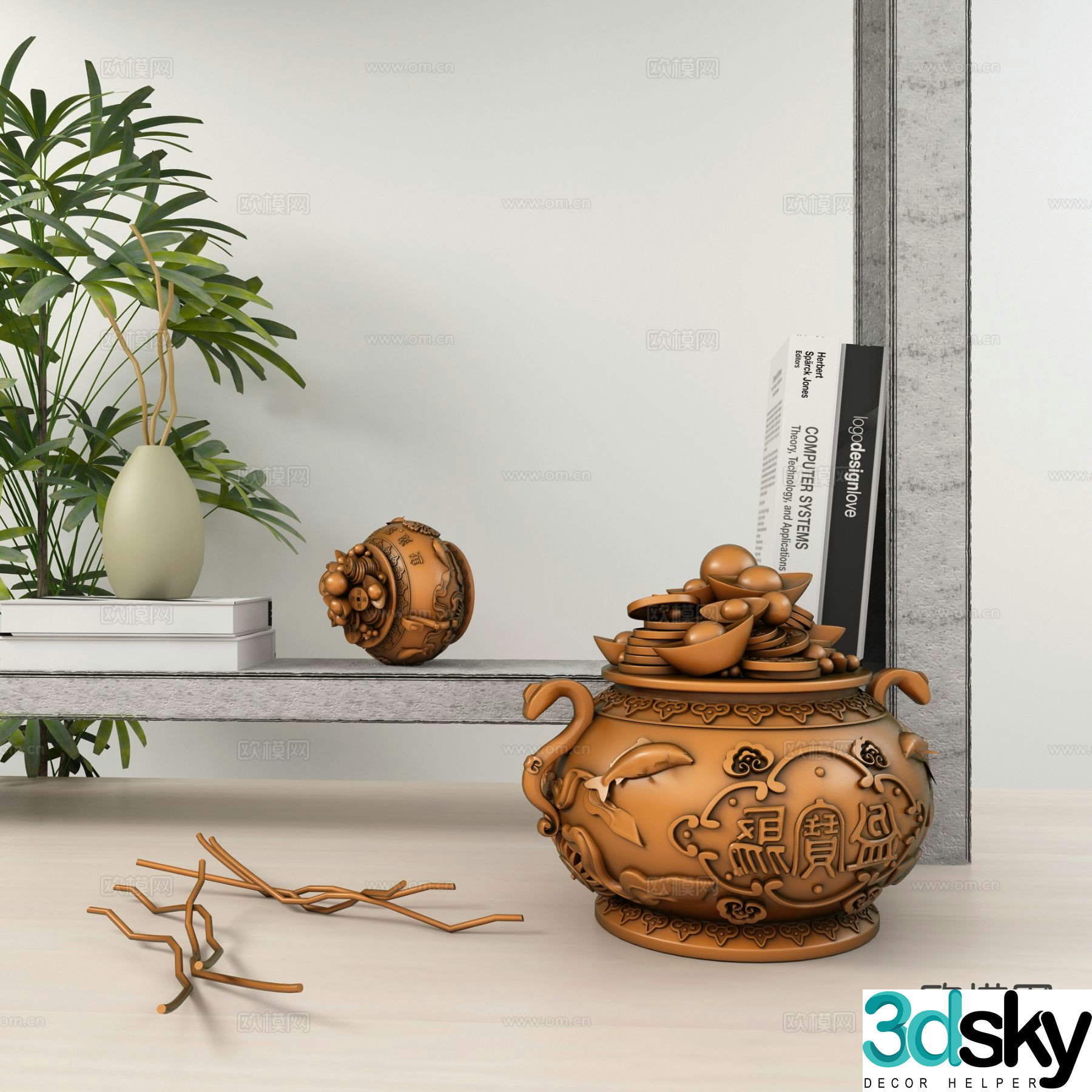 Modern treasure collection decorations ornaments books 3d model