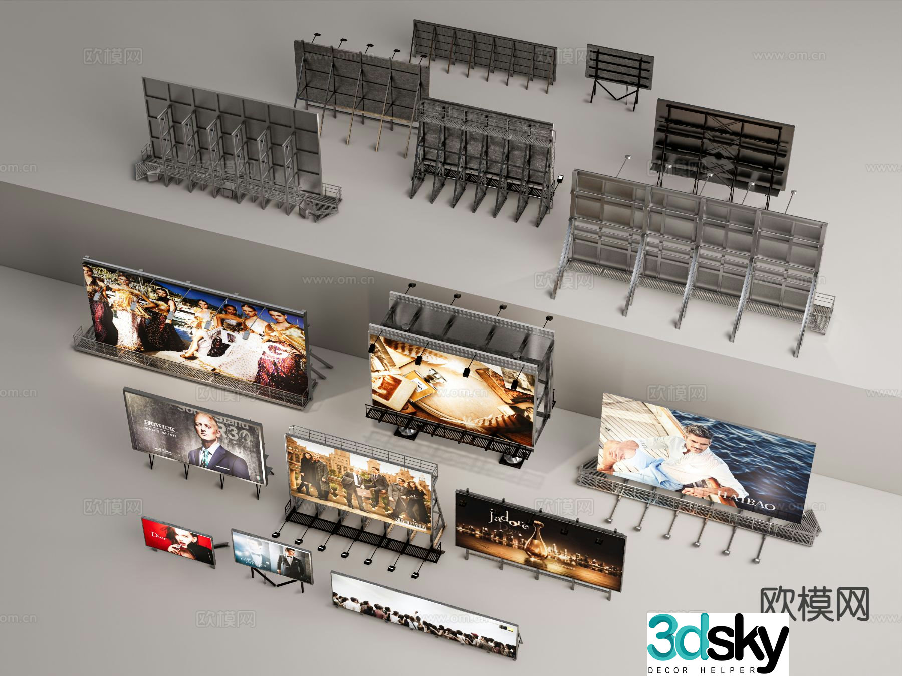 billboard display rack highway billboard column billboard 3d model