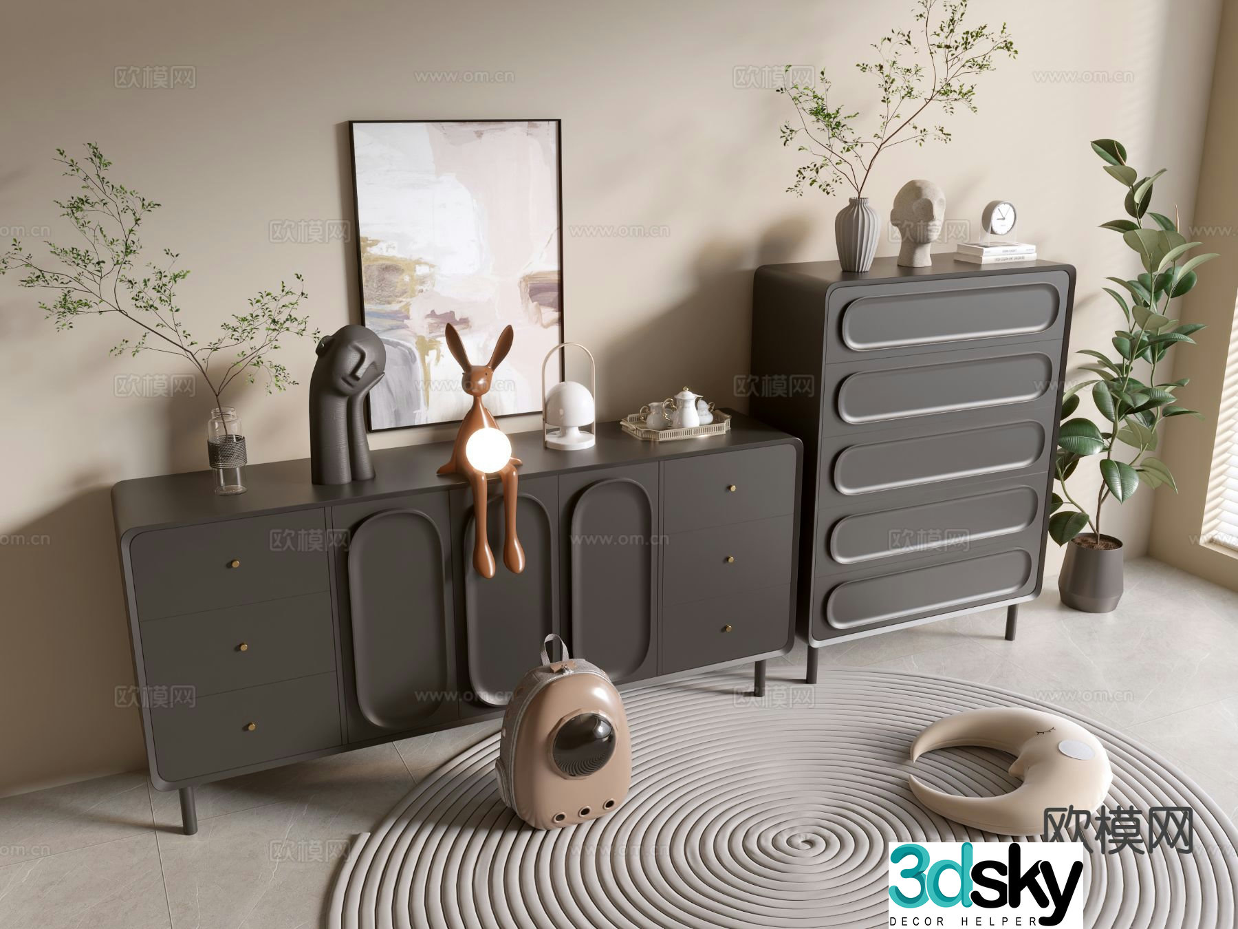 Modern black cabinet entrance cabinet drawer cabinet 3d model