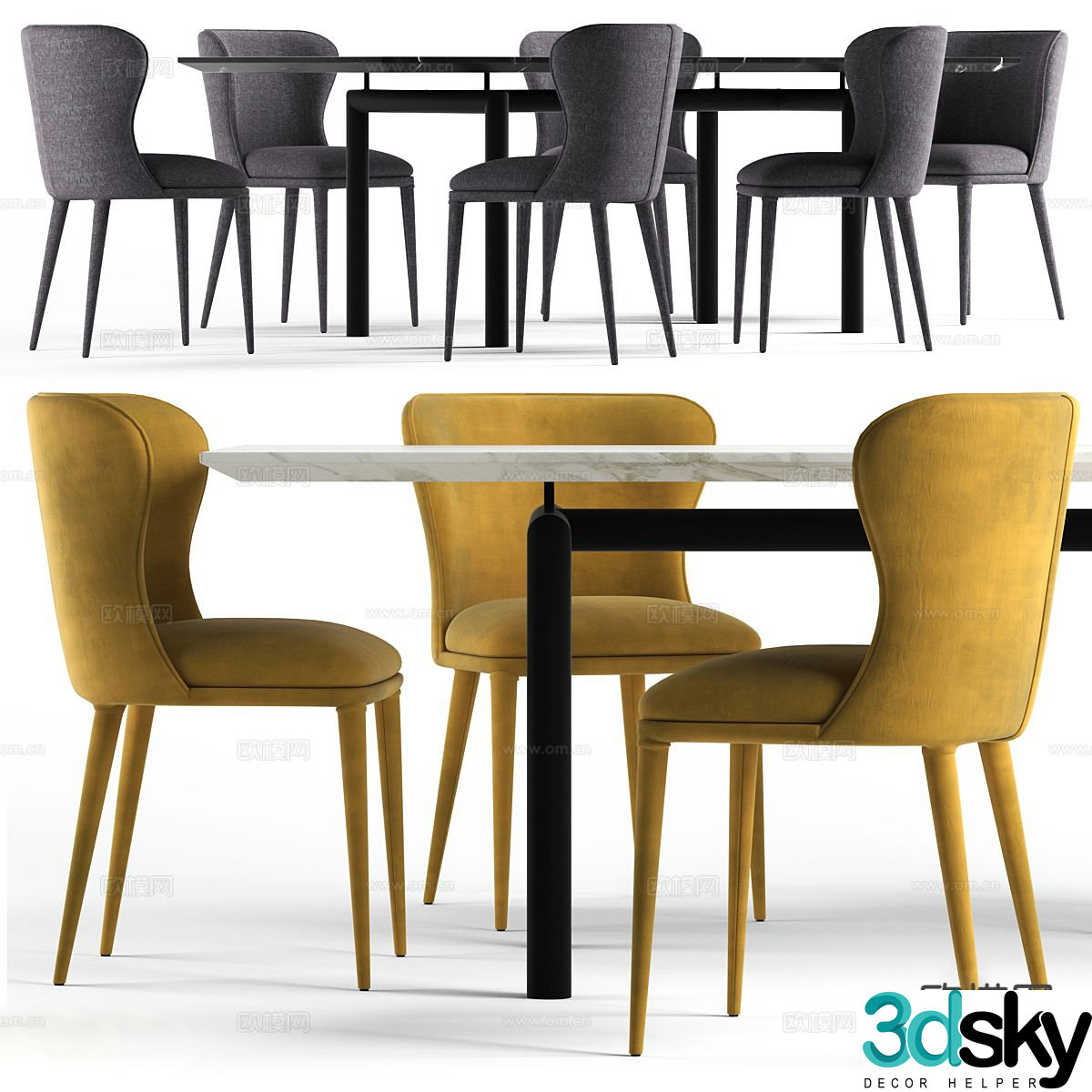 Bar dining table and chairs marble dining table 3d model