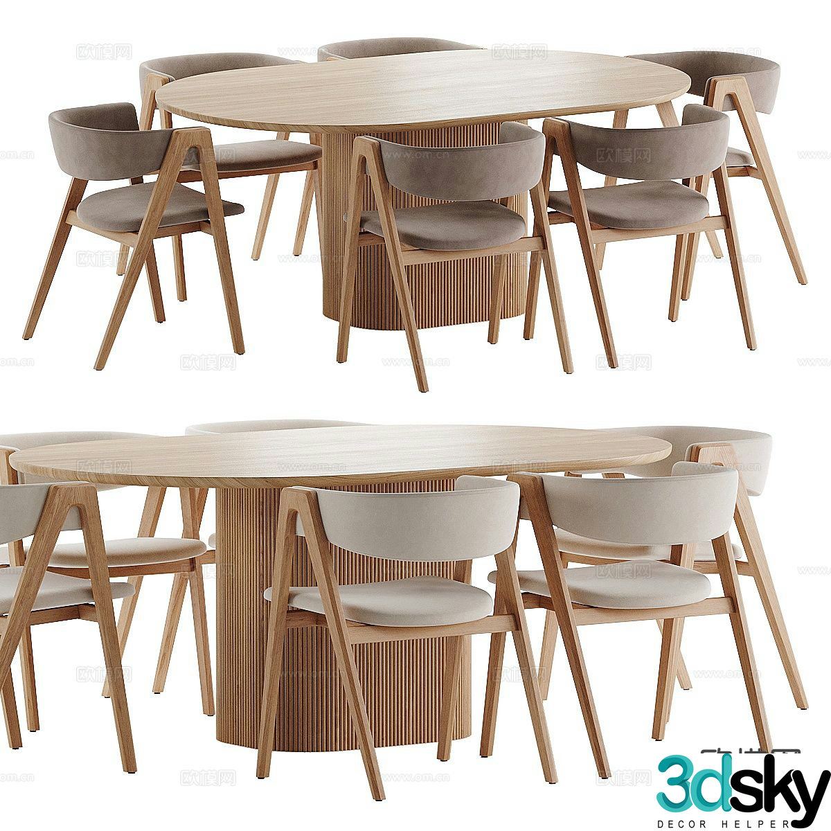 Nordic dining table and chairs oval dining table 3d model