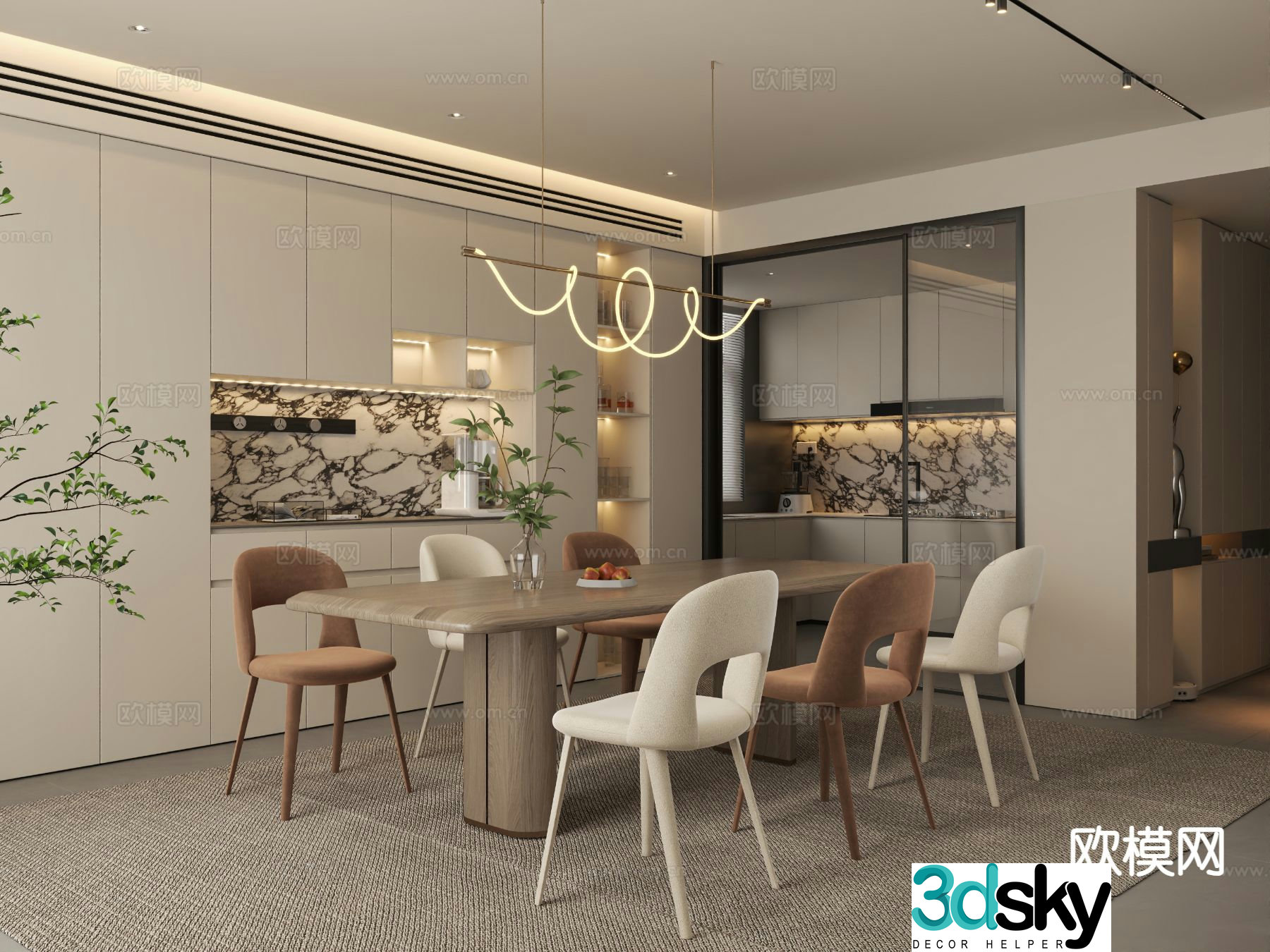 Cream style restaurant 3d model