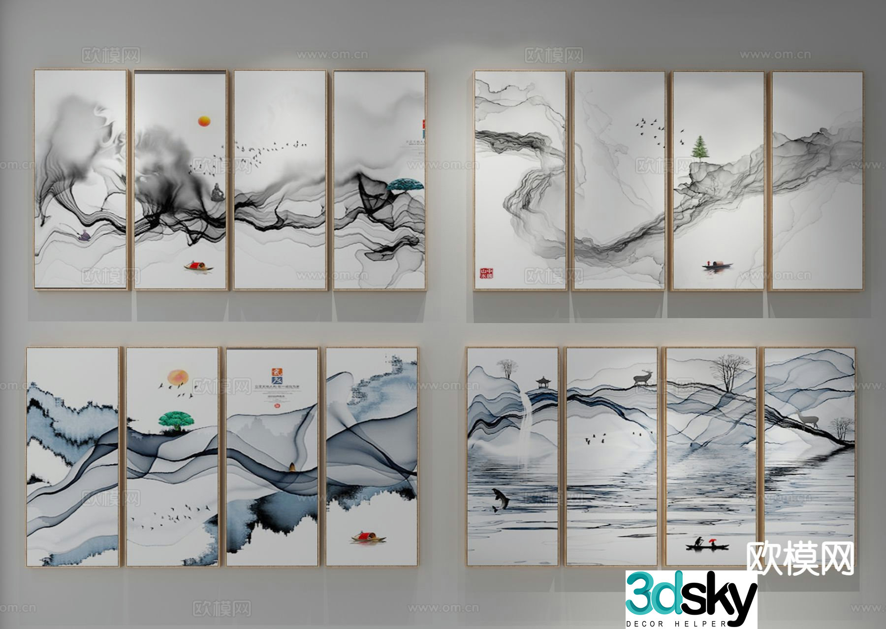New Chinese style decorative painting ink hanging painting 3D model
