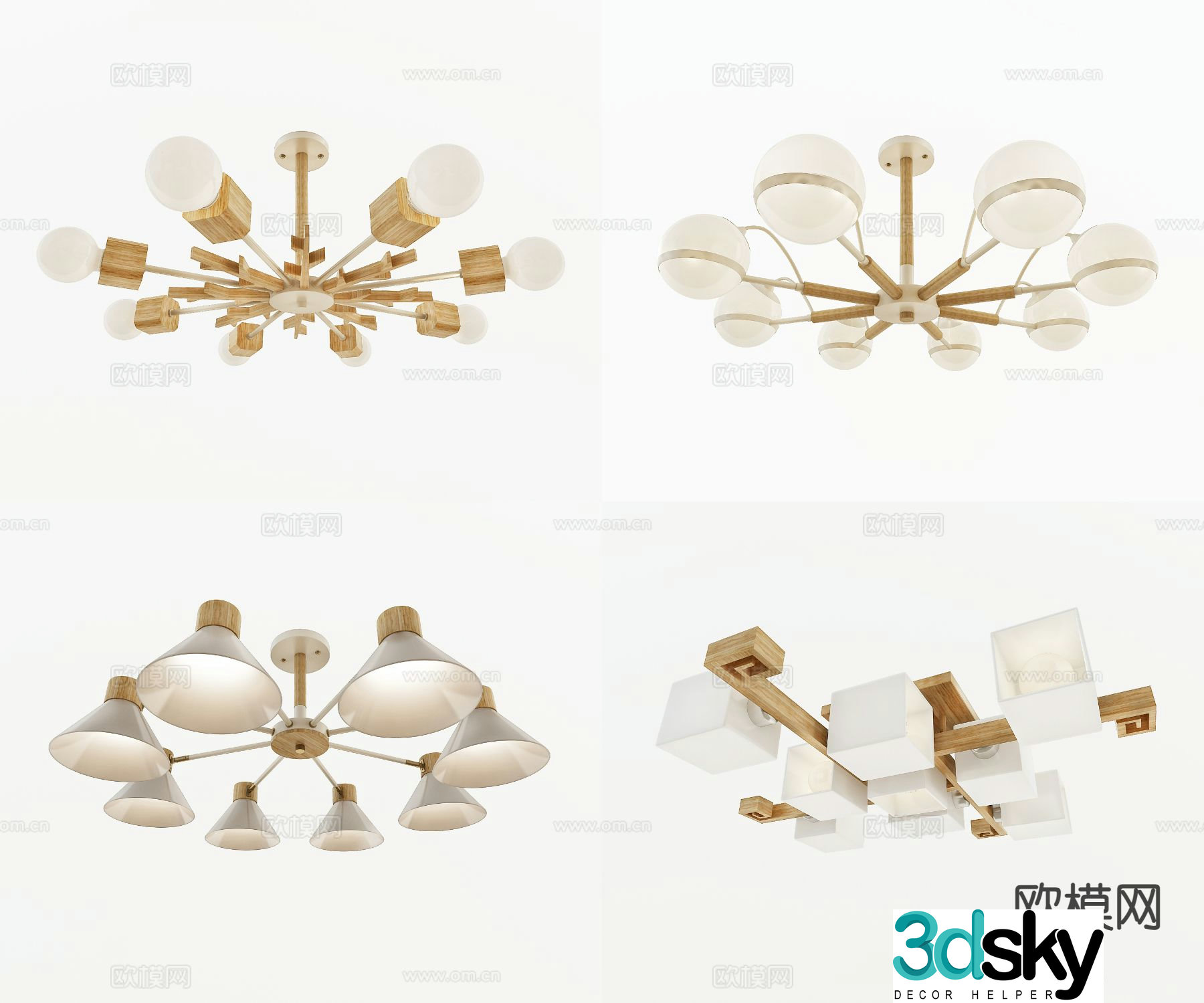 Nordic multi-head chandelier 3d model
