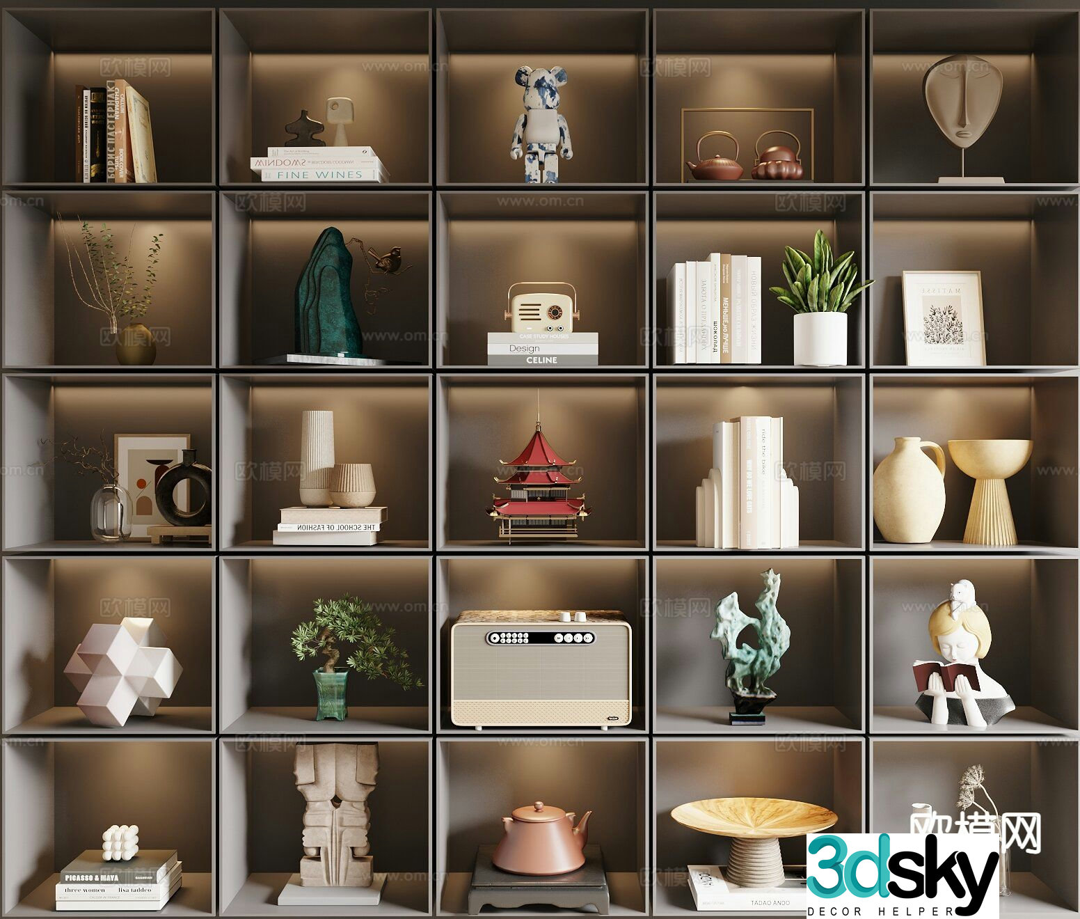 New Chinese style ornaments vase books 3d model