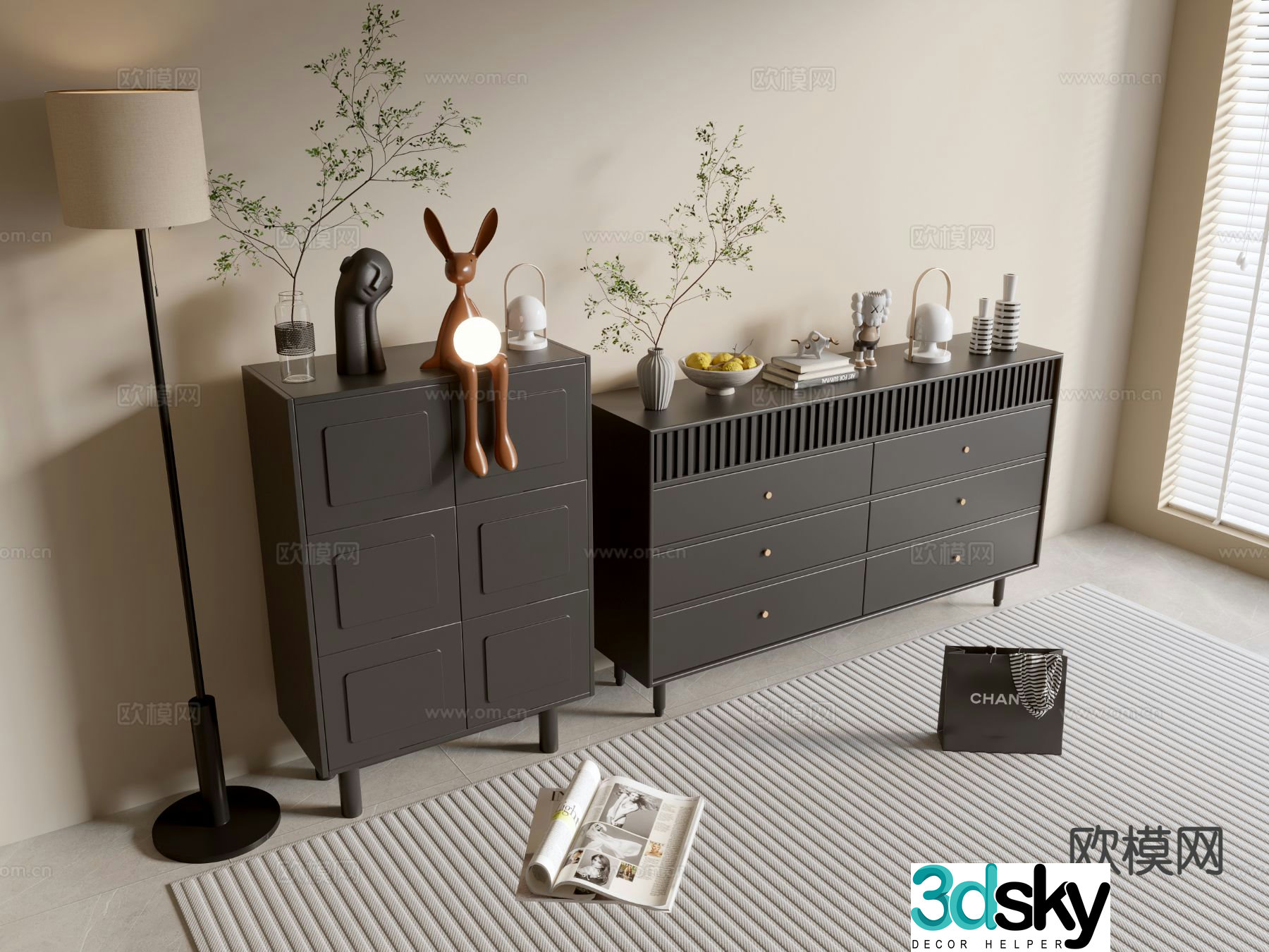 Modern black cabinet entrance cabinet 3d model