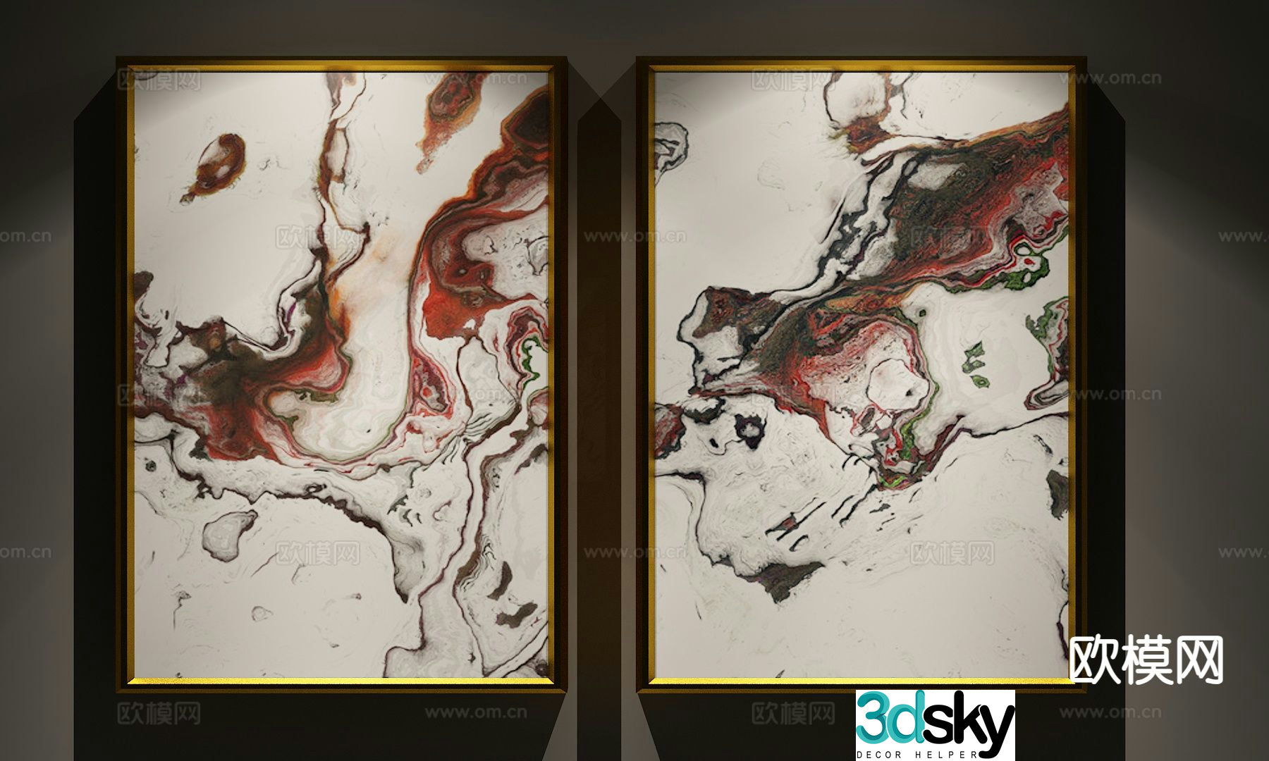 New Chinese texture painting decorative painting 3D model