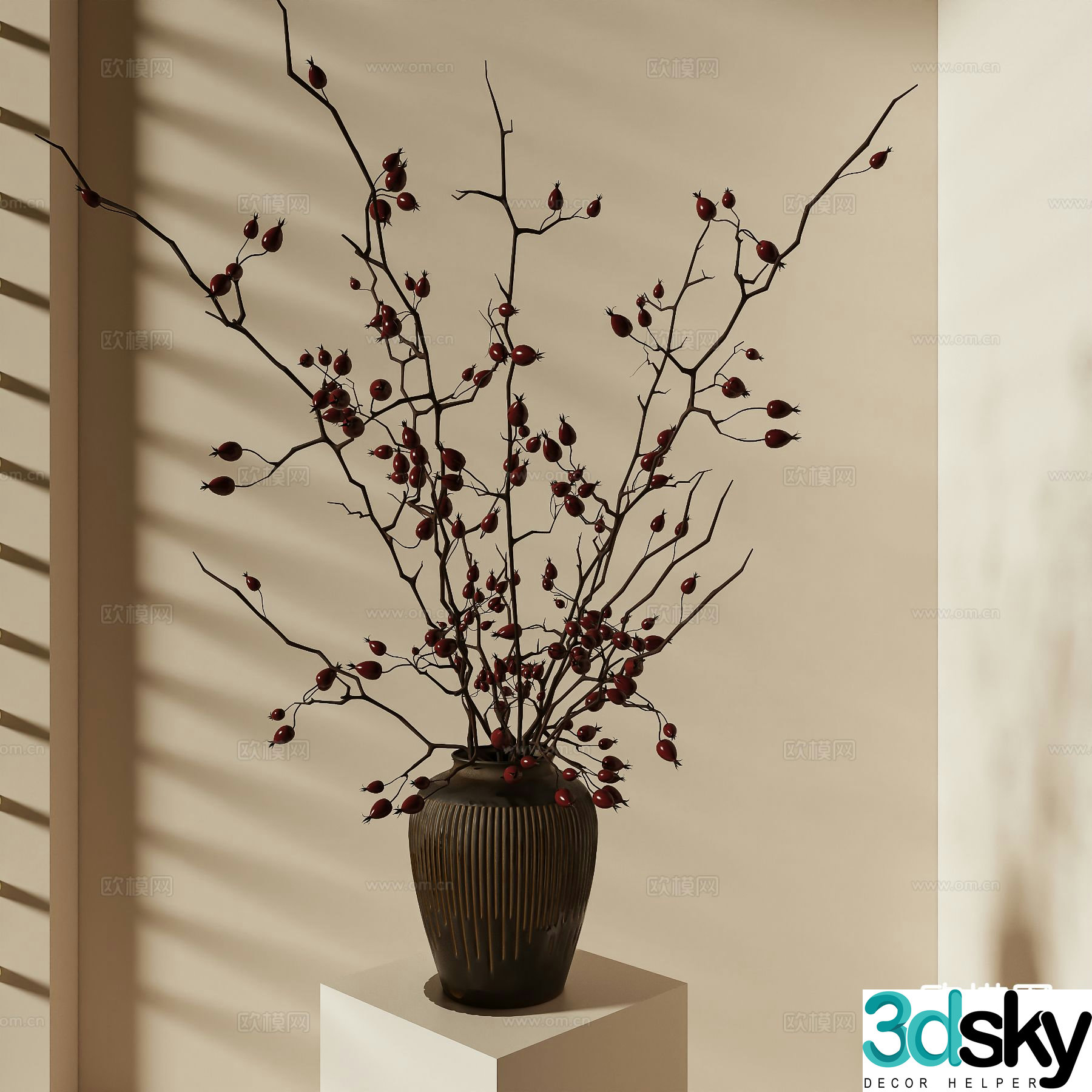 wabi-sabi vase dead branches floral 3d model