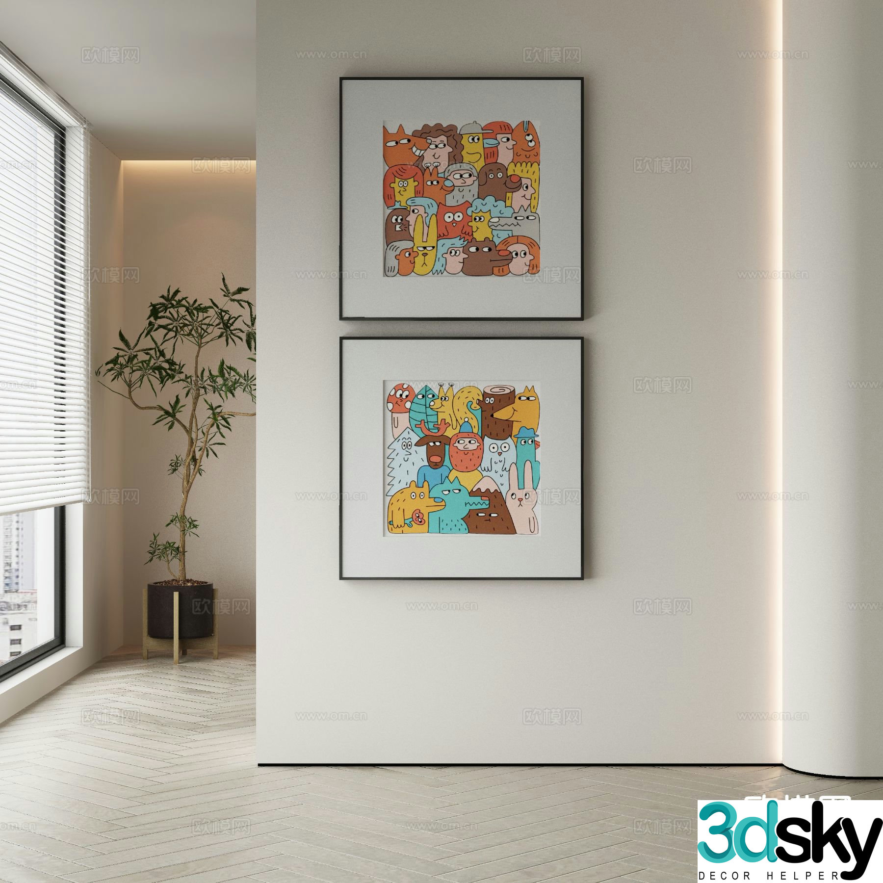 Modern cartoon painting decorative painting 3d model