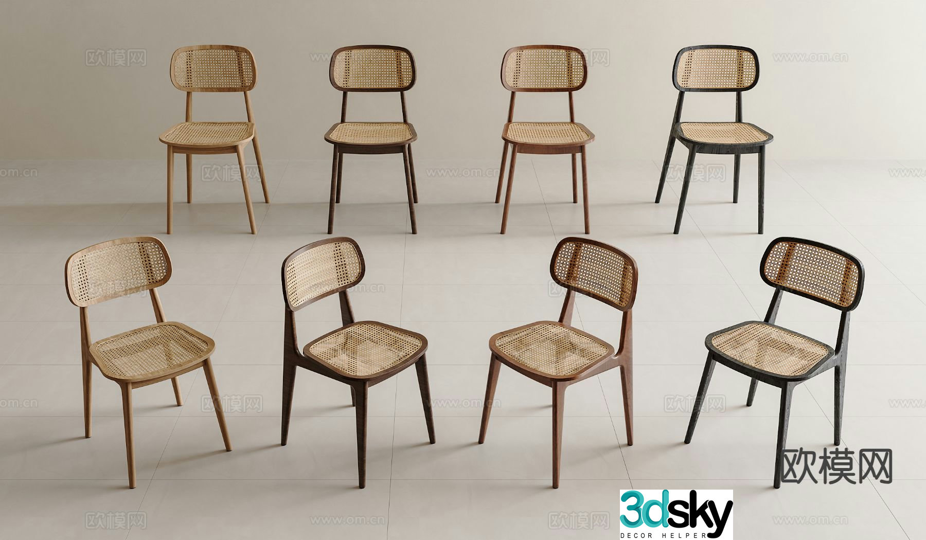 Wabi-sabi style rattan dining chair rattan chair 3d model