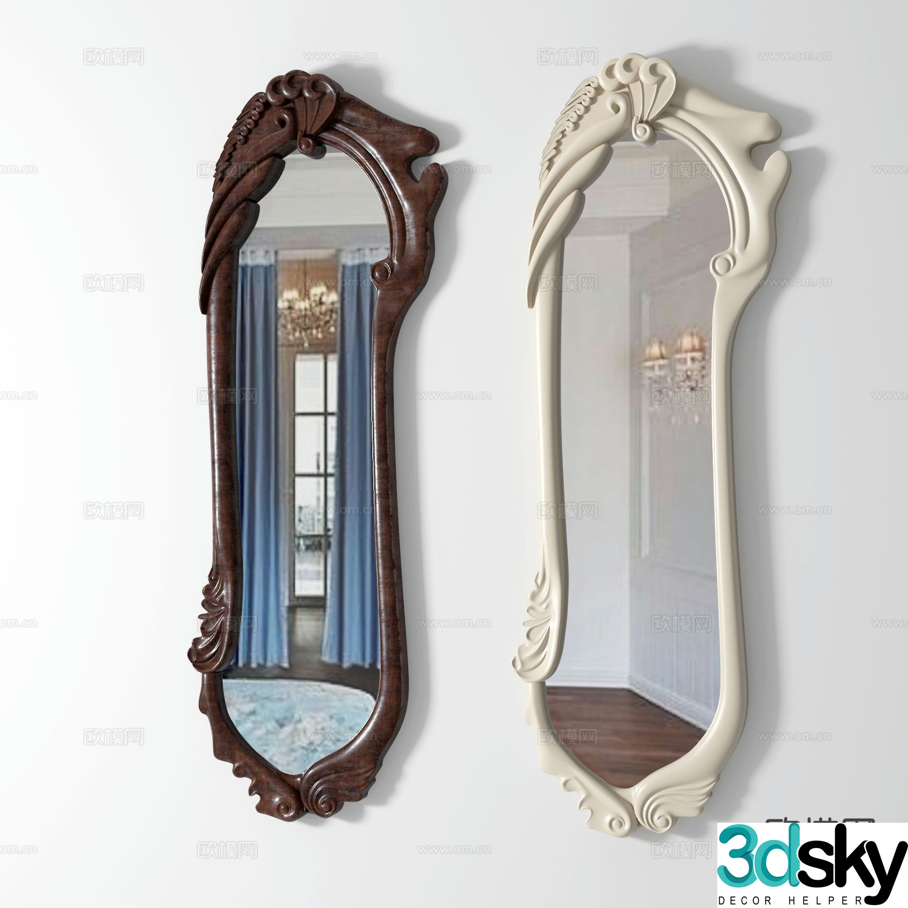 European classical mirror decorative mirror 3d model