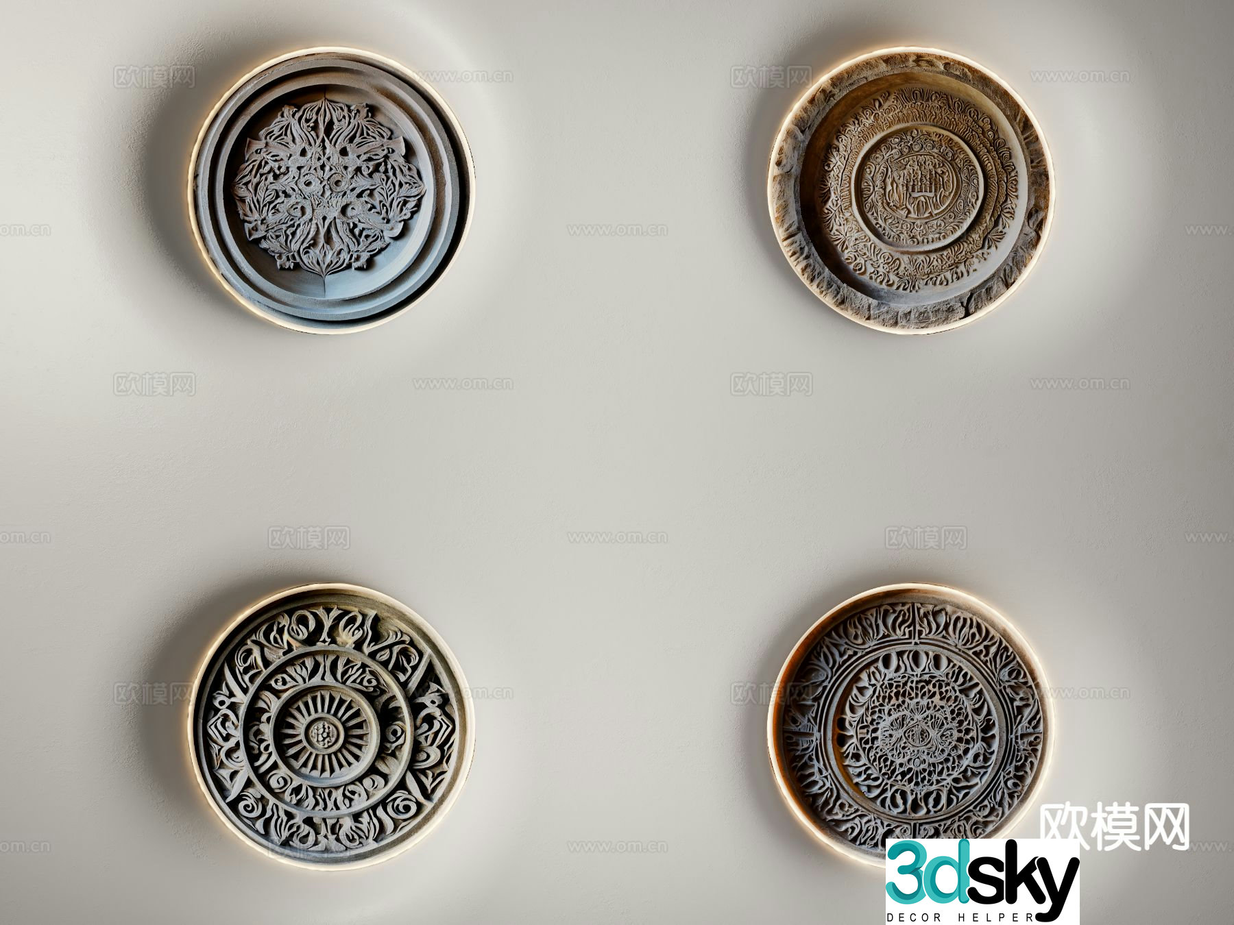 European classical wall decoration round hanging decoration 3D model