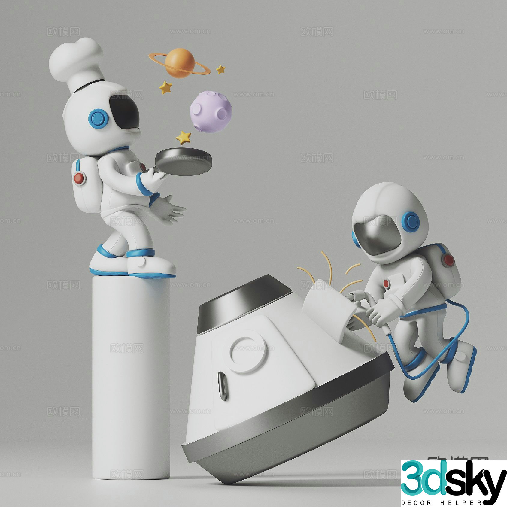 Modern astronaut sculpture trendy ornaments 3D model