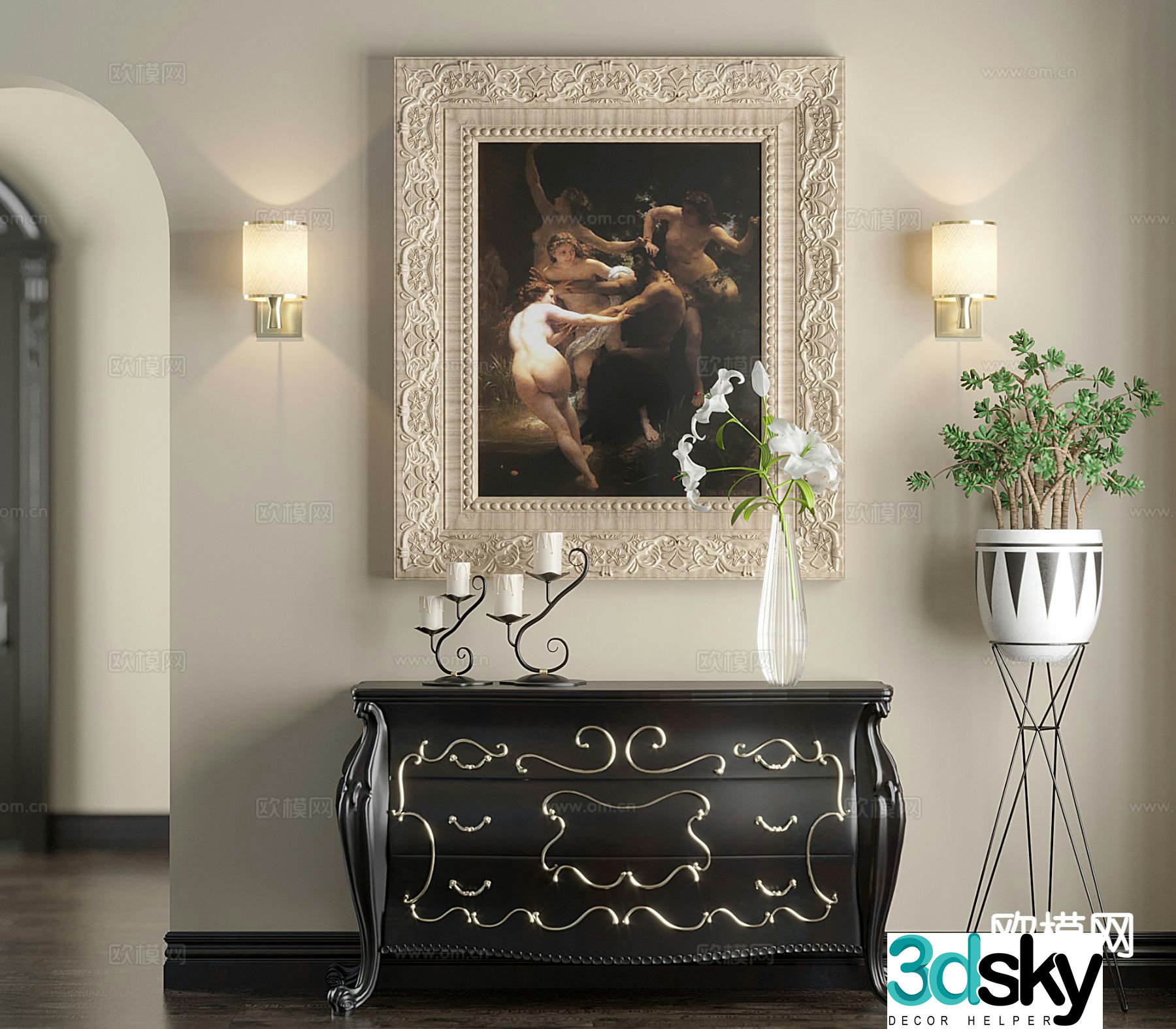French entryway cabinet side cabinet 3d model